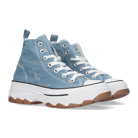 Zapatilla Abotinada de Plataforma para Mujer Comoda Jeans Estilo Bamba Material de Lona y Cierre de Cordones