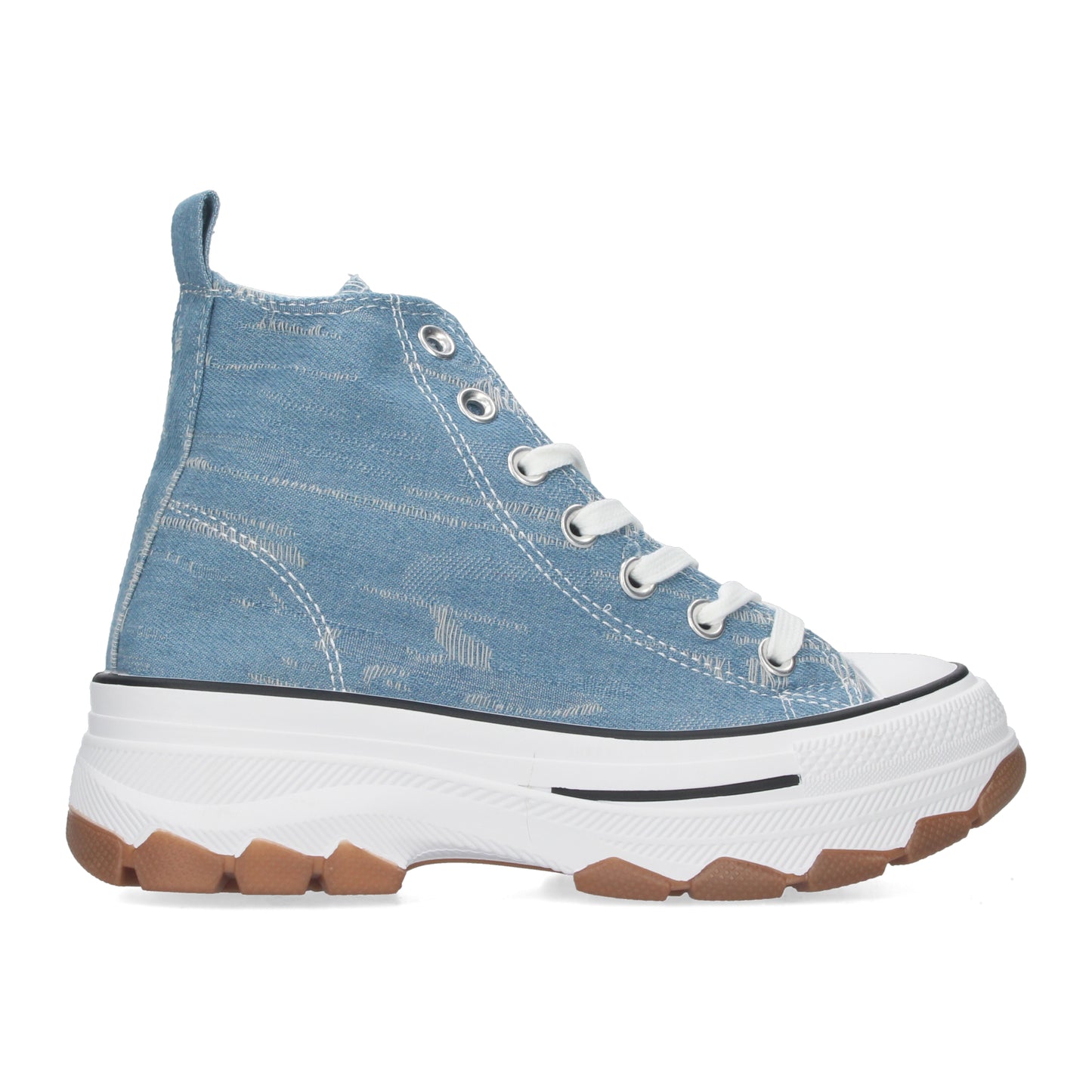Zapatilla Abotinada de Plataforma para Mujer Comoda Jeans Estilo Bamba Material de Lona y Cierre de Cordones