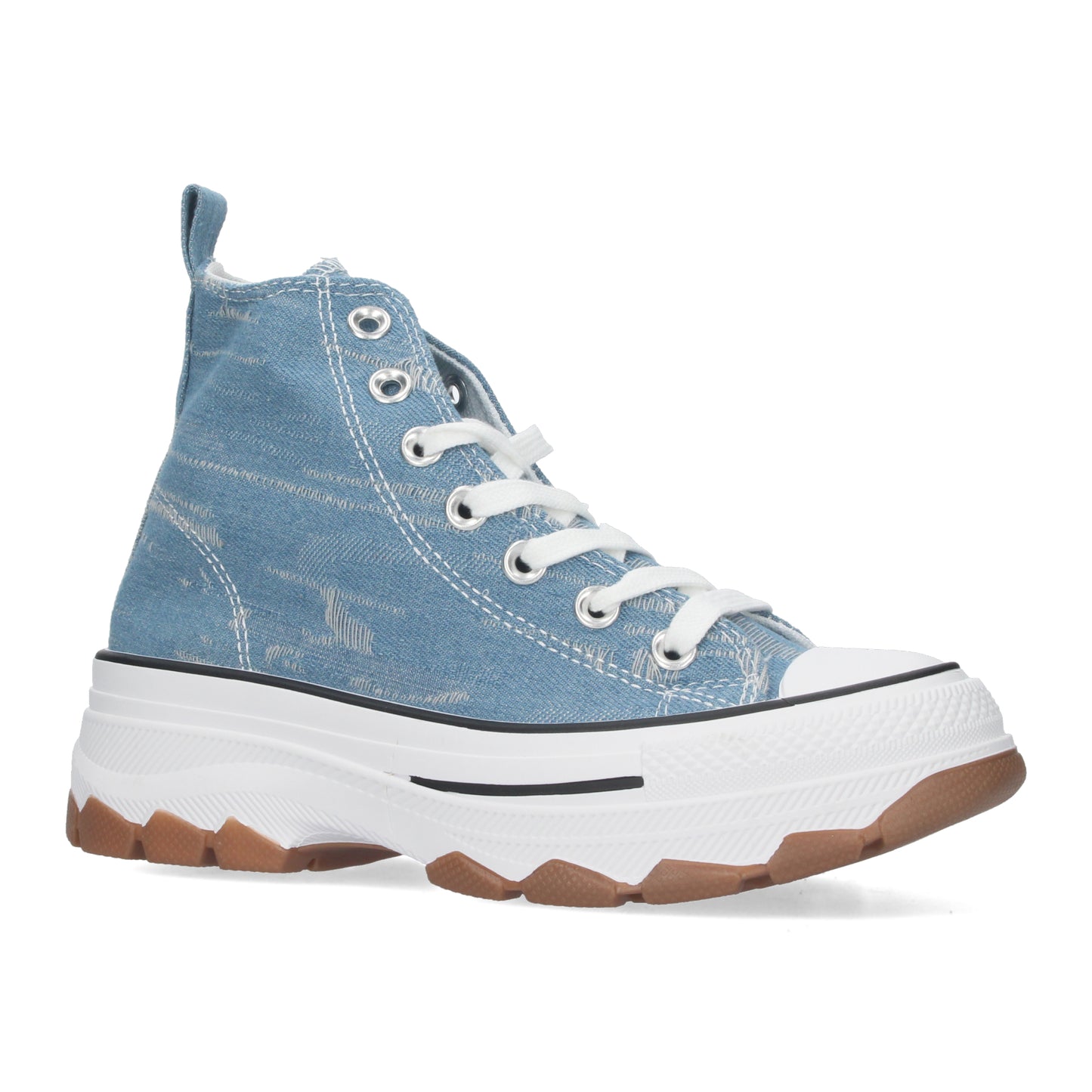 Zapatilla Abotinada de Plataforma para Mujer Comoda Jeans Estilo Bamba Material de Lona y Cierre de Cordones