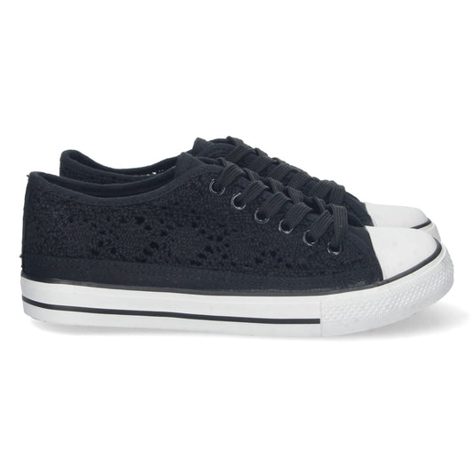 Zapatilla Plana para Mujer Cómoda Estilo Bamba con Material Bordado y Calado Transpirable y Cierre de Cordones