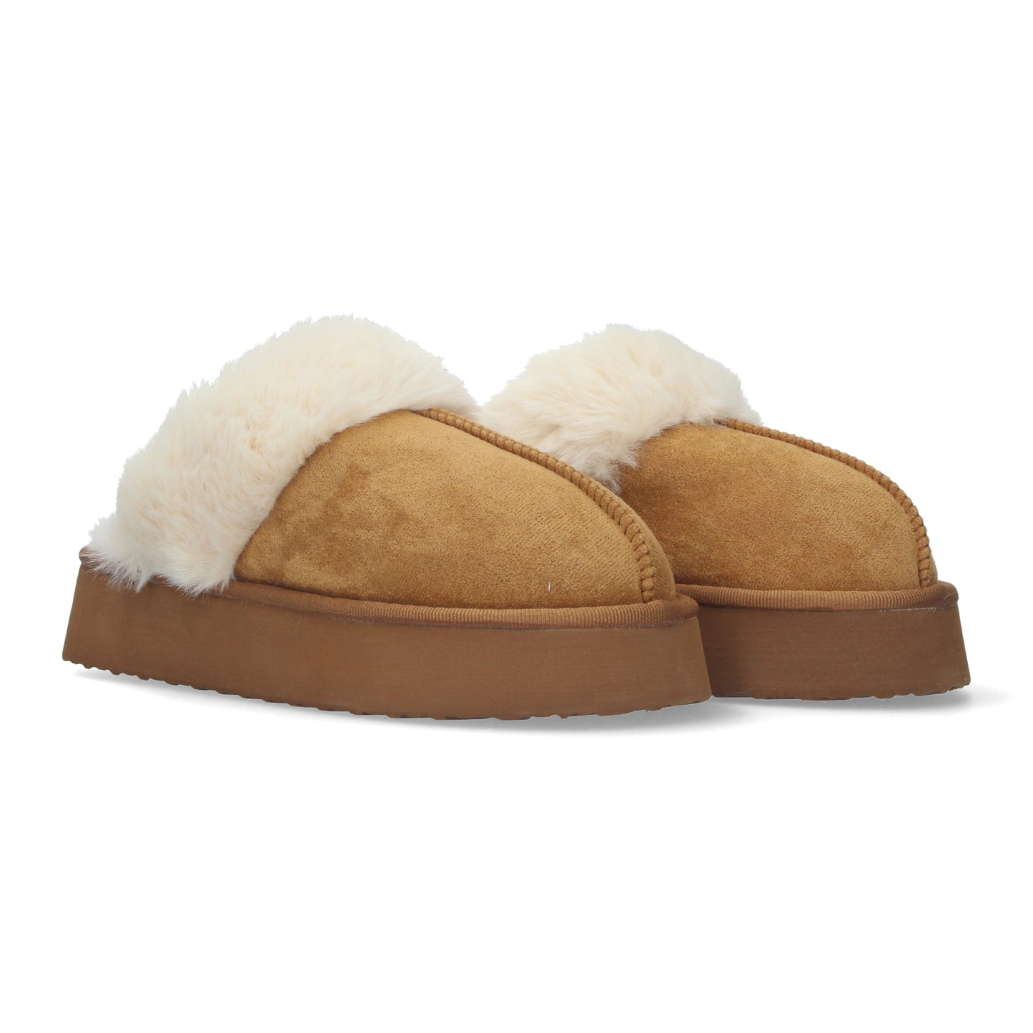 Zapatilla de casa estilo australiano cálidas forradas de pelo de plataforma y puntera redonda color caramelo
