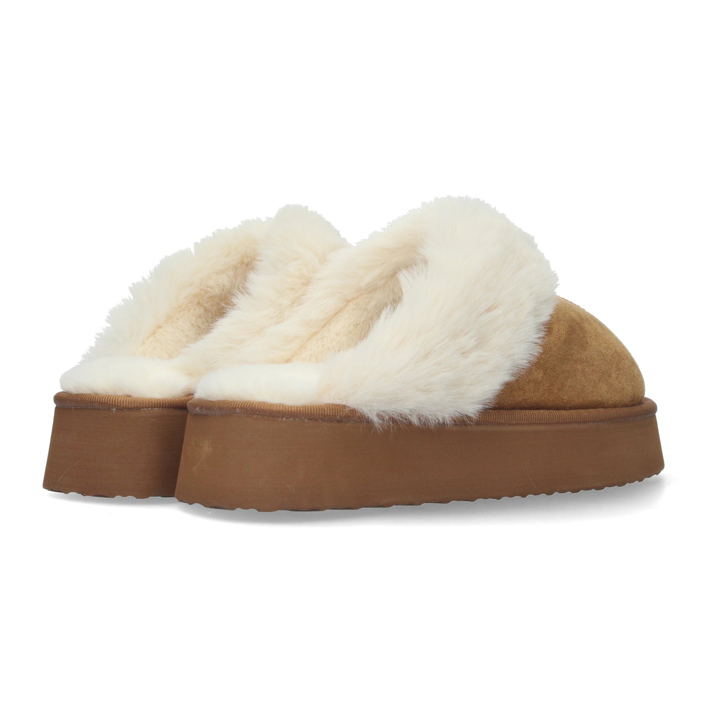Zapatilla de casa estilo australiano cálidas forradas de pelo de plataforma y puntera redonda color caramelo