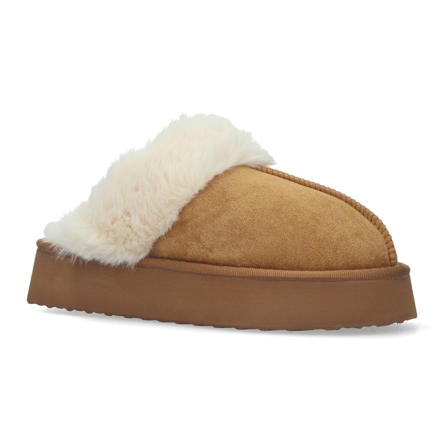 Zapatilla de casa estilo australiano cálidas forradas de pelo de plataforma y puntera redonda color caramelo
