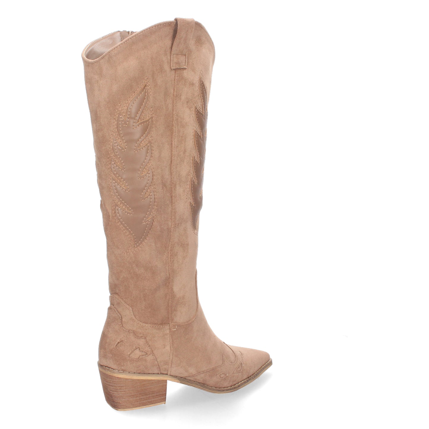 Bota de tacón para mujer cómodas de material aterciopelado con estampado en la caña y en la pala y cierre de cremallera