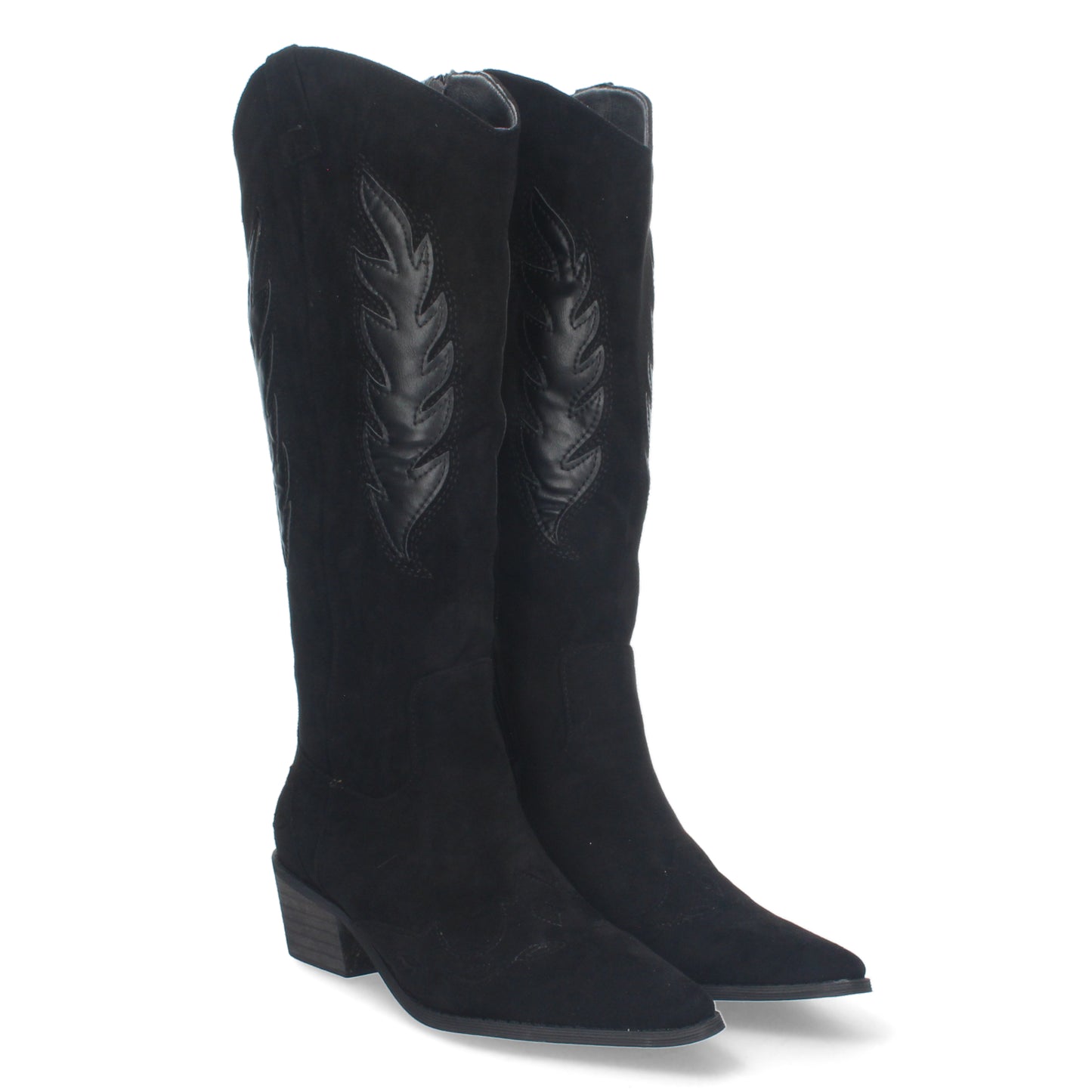 Bota de tacón para mujer cómodas de material aterciopelado con estampado en la caña y en la pala y cierre de cremallera