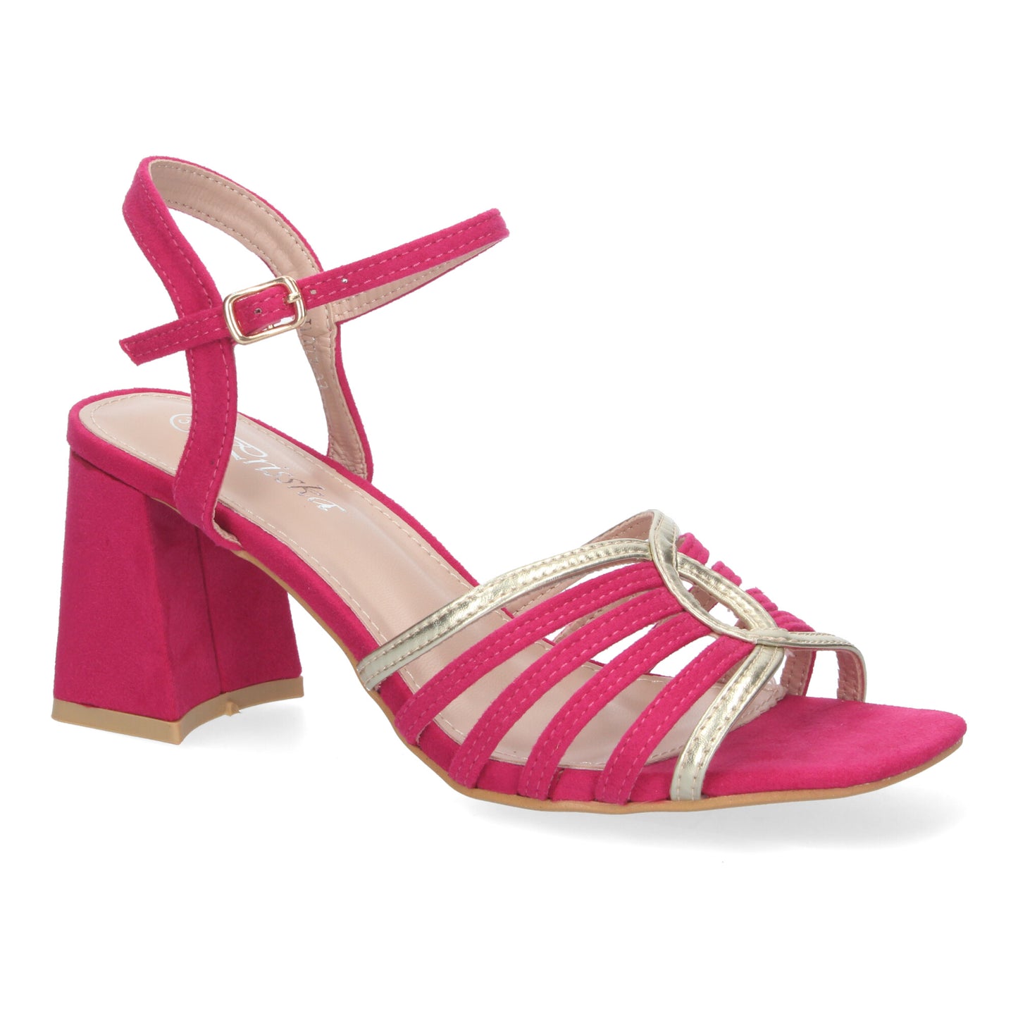Sandalia de Tacón para Mujer Cómodas con Adorno en la Pala Cierre de Hebilla Ideal para Eventos color Fucsia