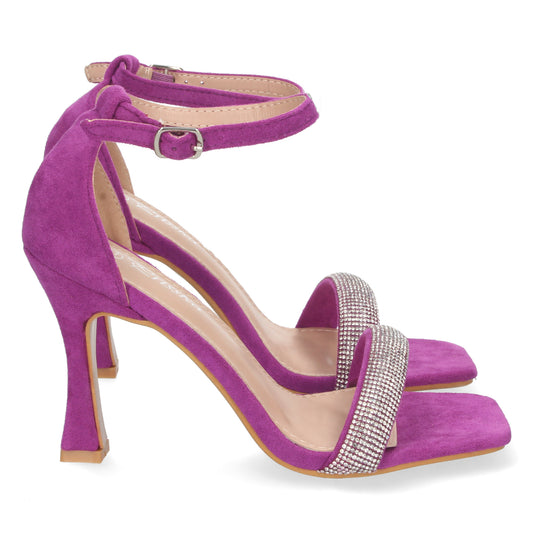 Sandalia de Tacón para Mujer Cómoda Pala con Strass y Cierre de Hebilla Otoño Invierno