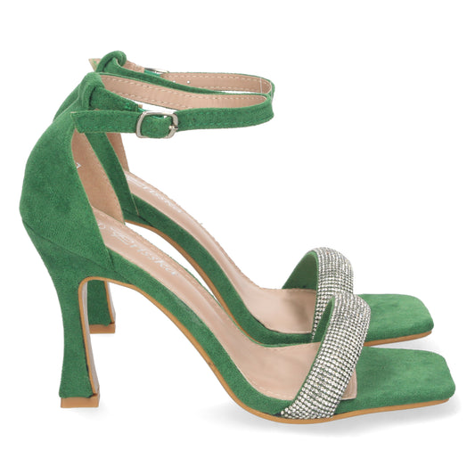 Sandalia de Tacón para Mujer Cómoda Pala con Strass y Cierre de Hebilla Otoño Invierno