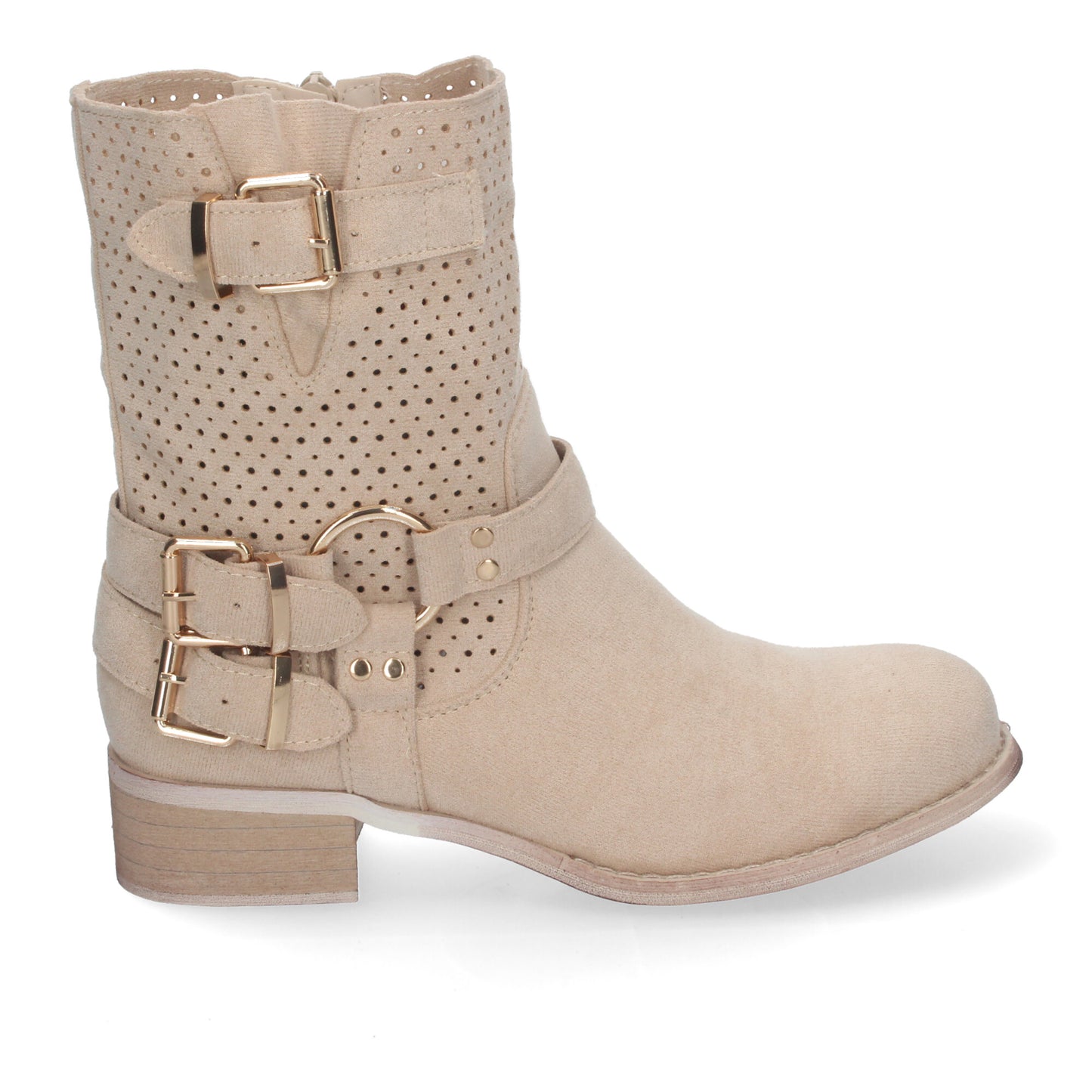 Botines de Mujer con Tacón Bajo y Adornos de Hebillas Estilo Casual Caña Calada Cremallera Lateral Punta Redonda Perfectos para Toda Ocasión