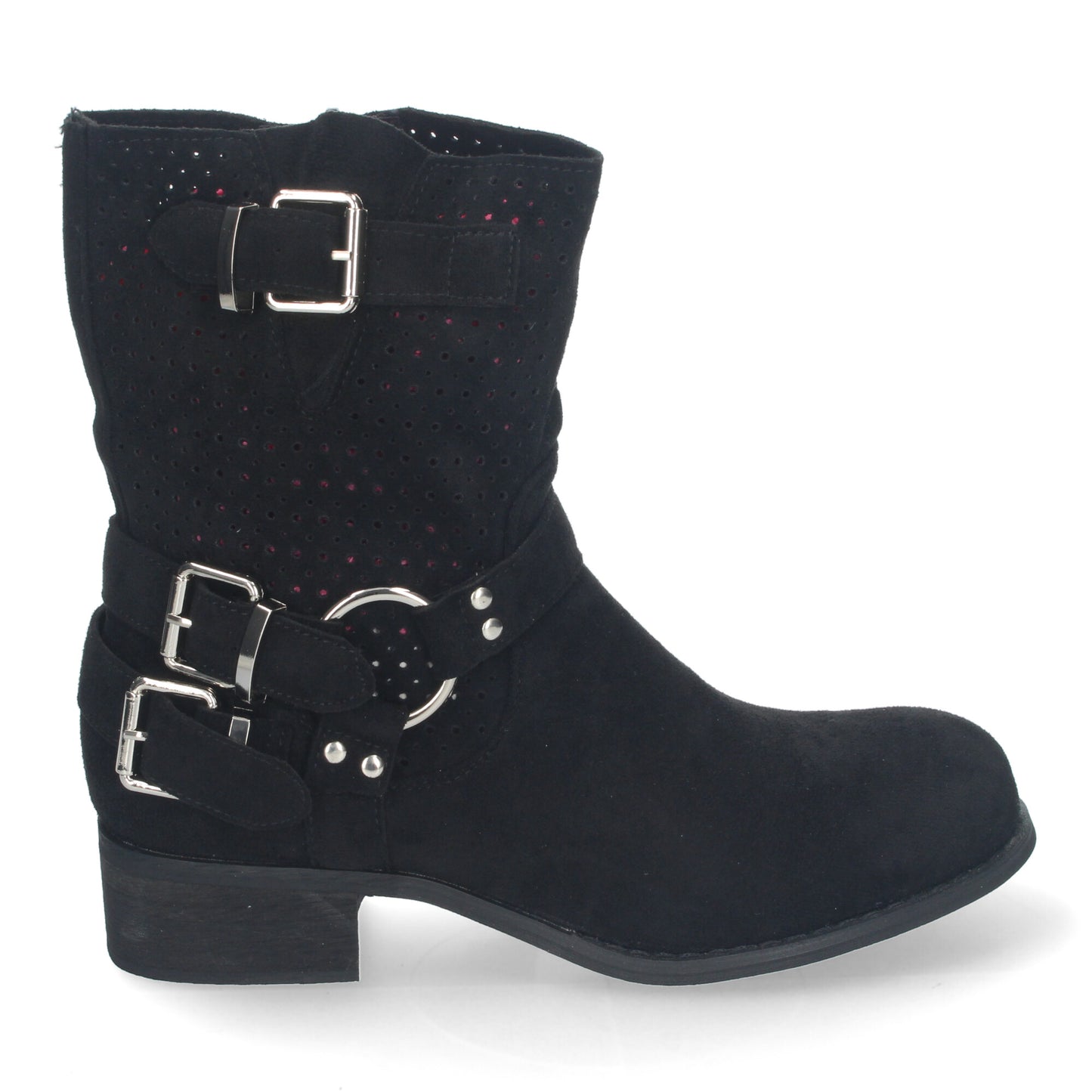 Botines de Mujer con Tacón Bajo y Adornos de Hebillas Estilo Casual Caña Calada Cremallera Lateral Punta Redonda Perfectos para Toda Ocasión