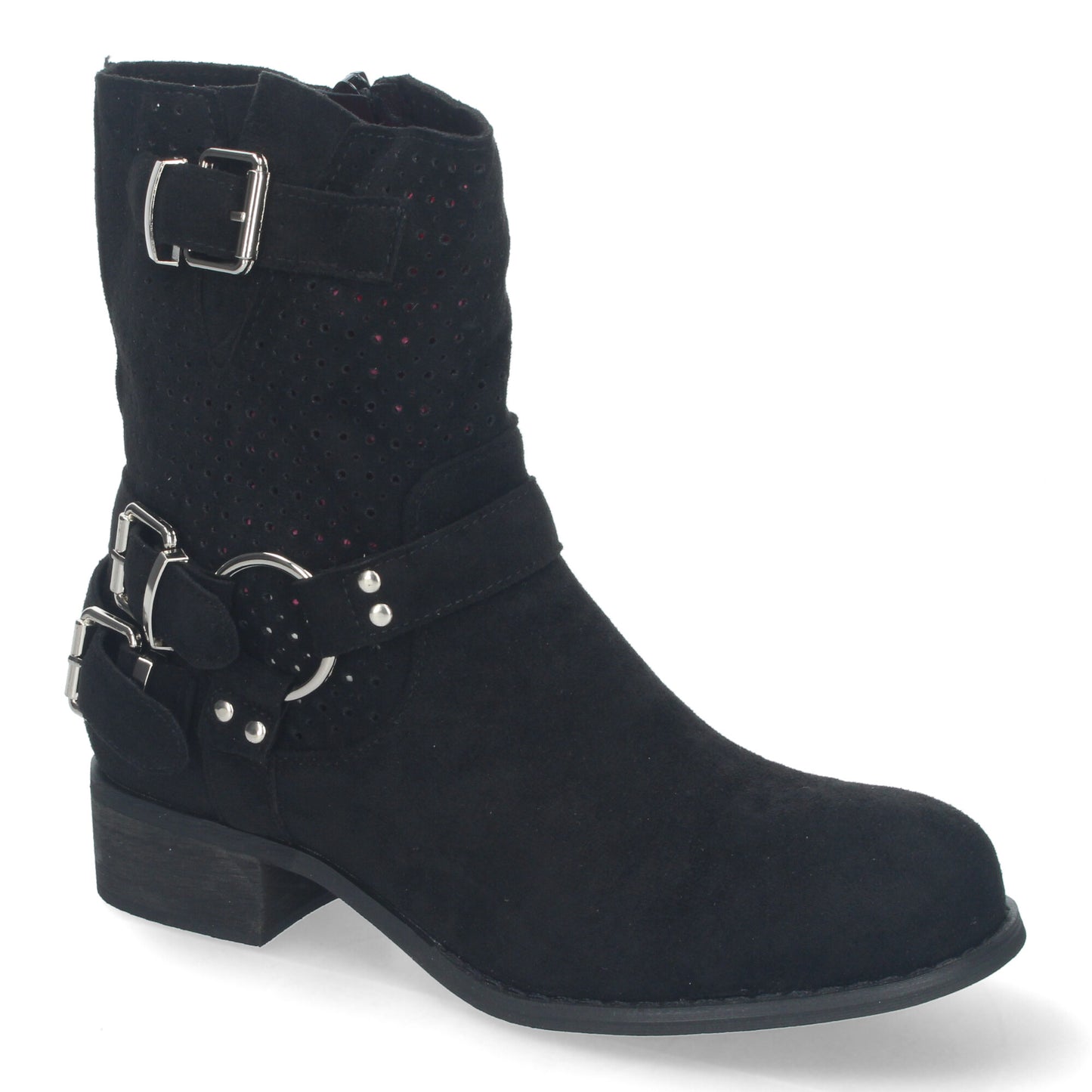 Botines de Mujer con Tacón Bajo y Adornos de Hebillas Estilo Casual Caña Calada Cremallera Lateral Punta Redonda Perfectos para Toda Ocasión