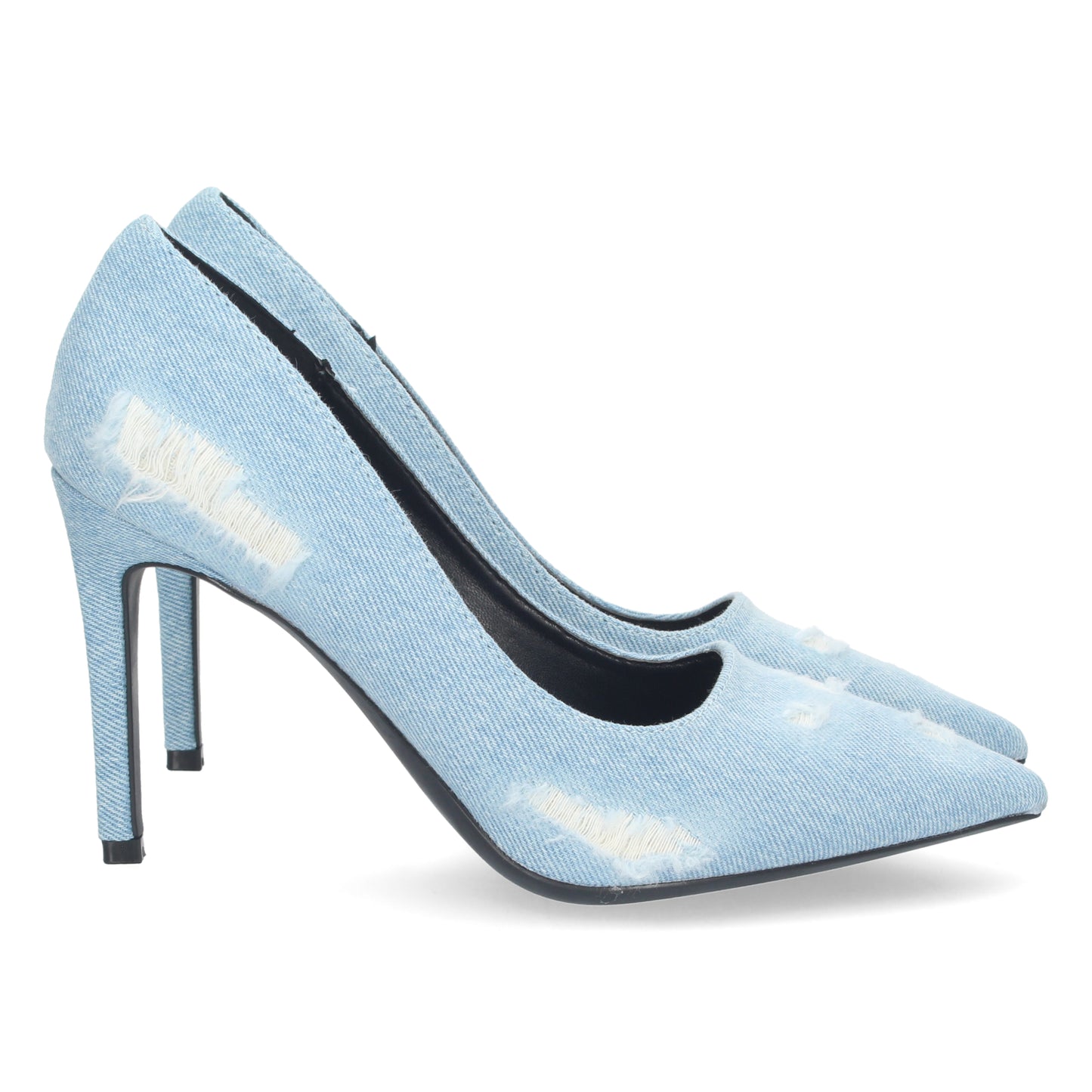 Zapato de Tacón Azul Stilettos para Mujer con Tacón Cómodo de Punta Fina Estampado Roto sin Cierre Ajustado al Pie