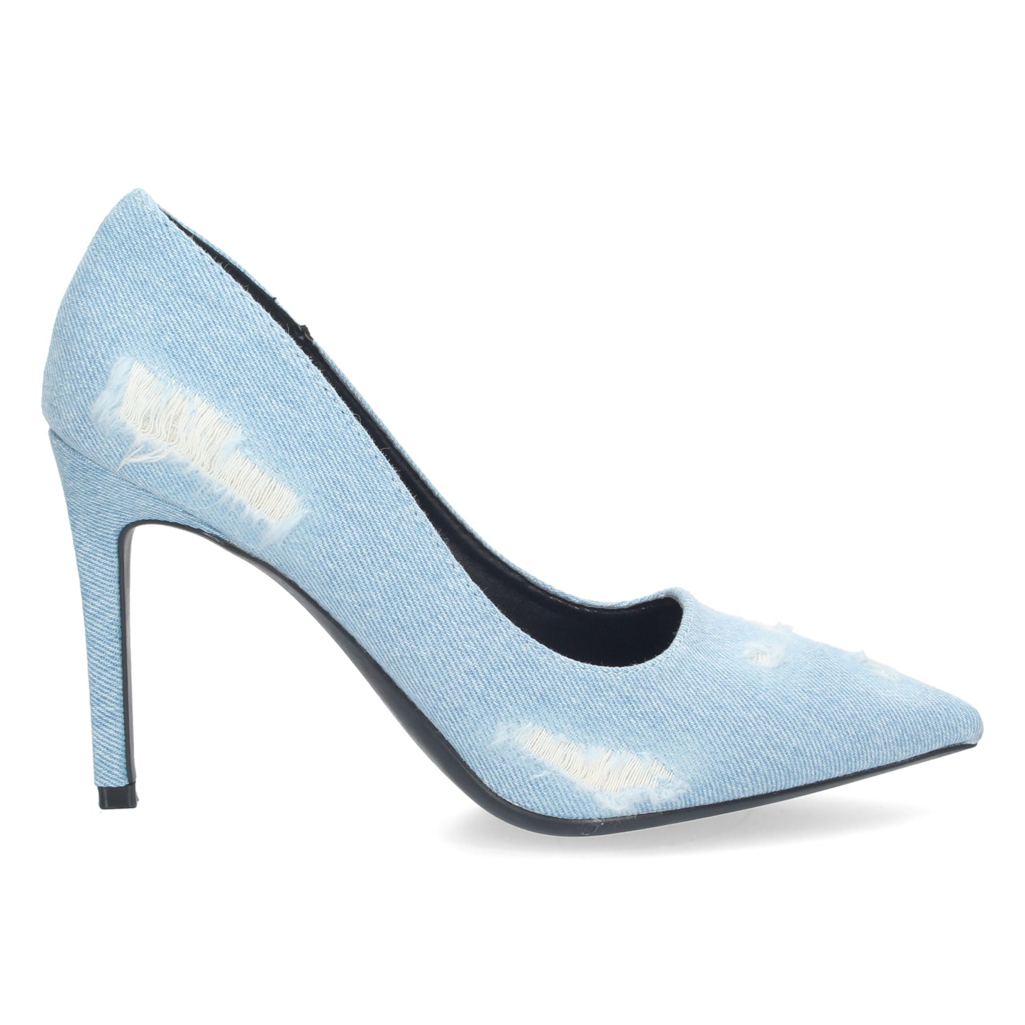 Zapato de Tacón Azul Stilettos para Mujer con Tacón Cómodo de Punta Fina Estampado Roto sin Cierre Ajustado al Pie
