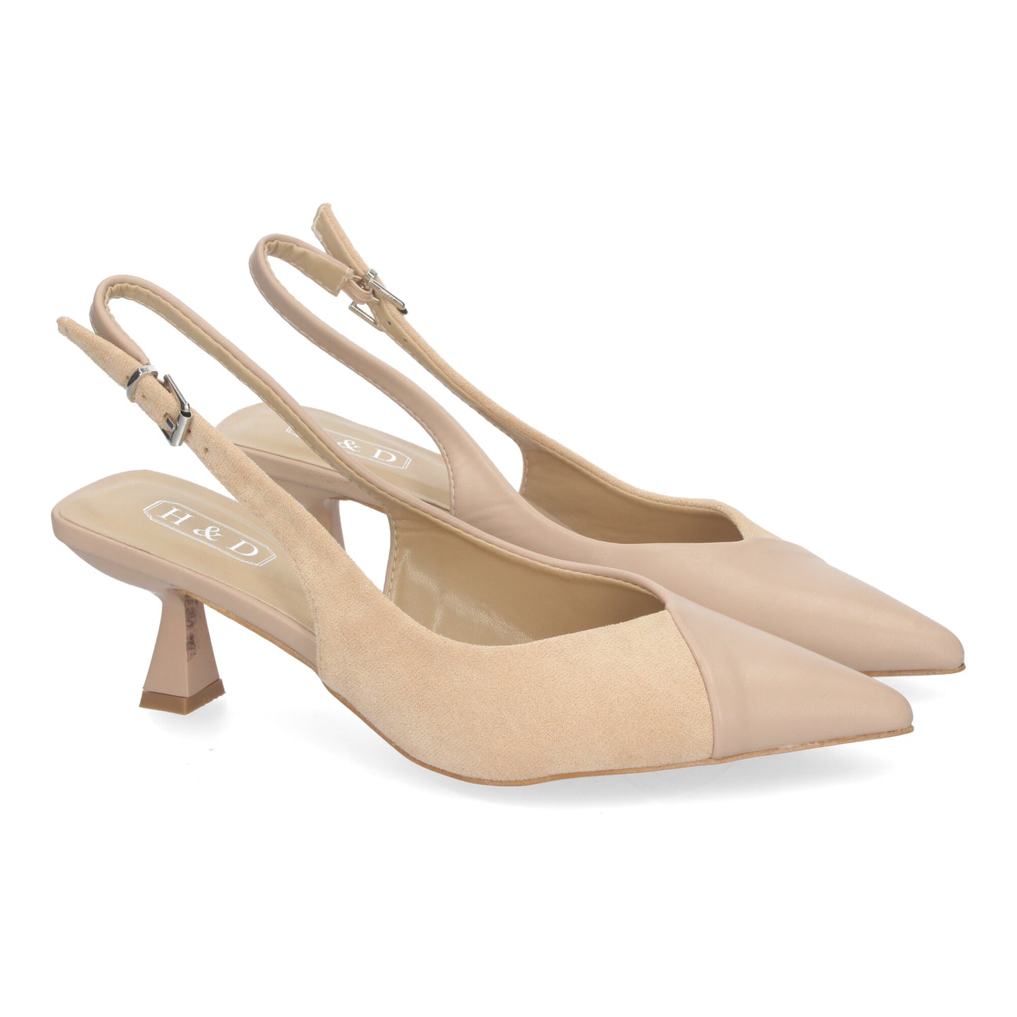 Mules de tacón color beige Zapatos de Saón para Mujer con Tacón Elegantes y Cómodos Diseño Moderno Dos Materiales con Punta Fina y Cierre de Hebilla Ajustable para Todo Tipo de Ocasiones.