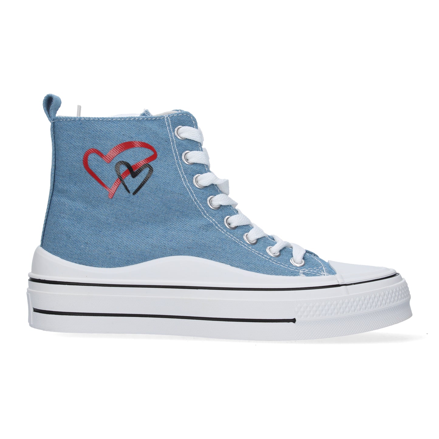 Deportiva estilo tenis de plataforma con cierre de cordones abotinada con diseño de corazón