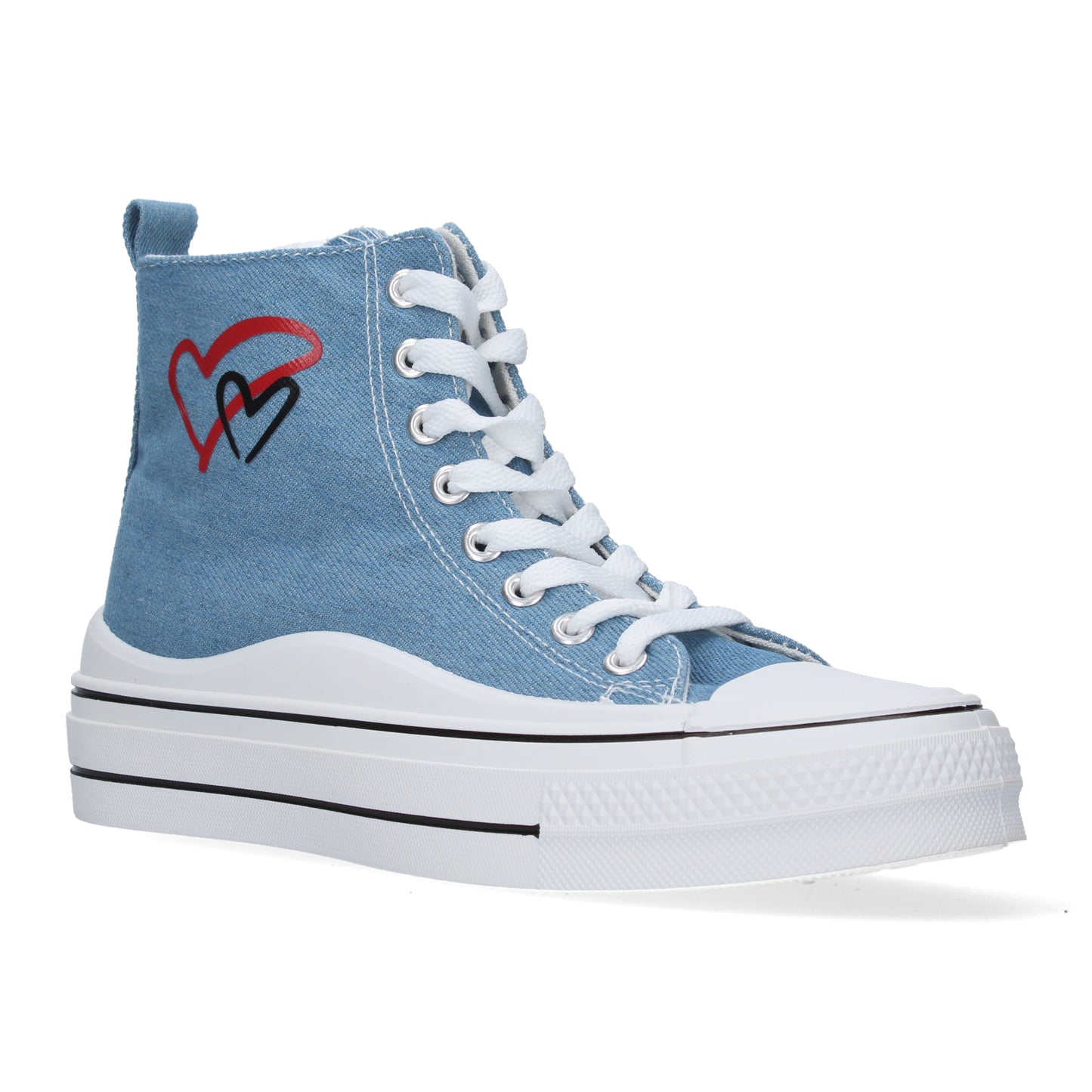 Deportiva estilo tenis de plataforma con cierre de cordones abotinada con diseño de corazón