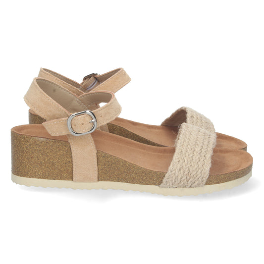Sandalias planas, sandalias atadas planas, sandalias abiertas con cuña, sandalias tendencia verano 2023, consigue hasta un 20 % de descuento con los cupones de Let’s Secrets M-212-Beige