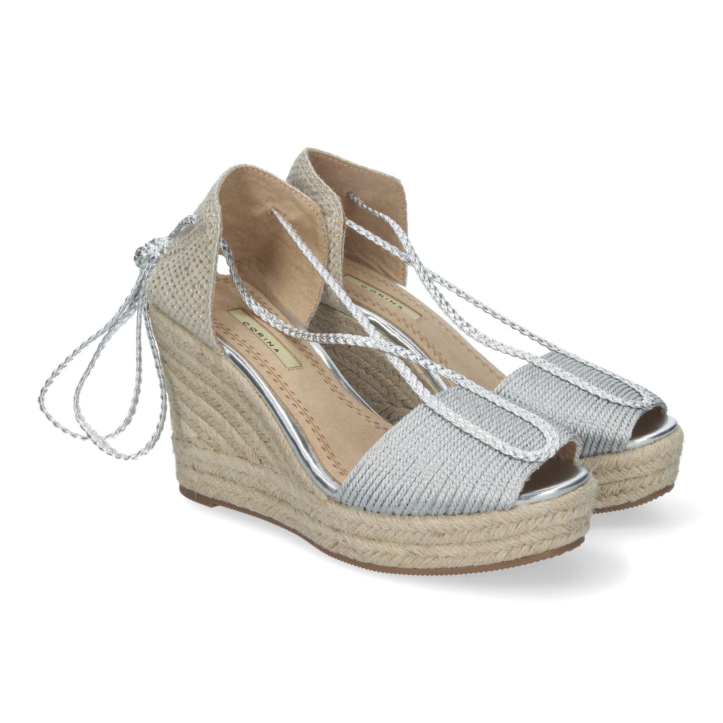 Sandalias de Cuña de Yute para Mujer con Cierre de Cordones y Adornos Brillantes Puntera Abierta Elegantes y Cómodas para Cualquier Ocasión.