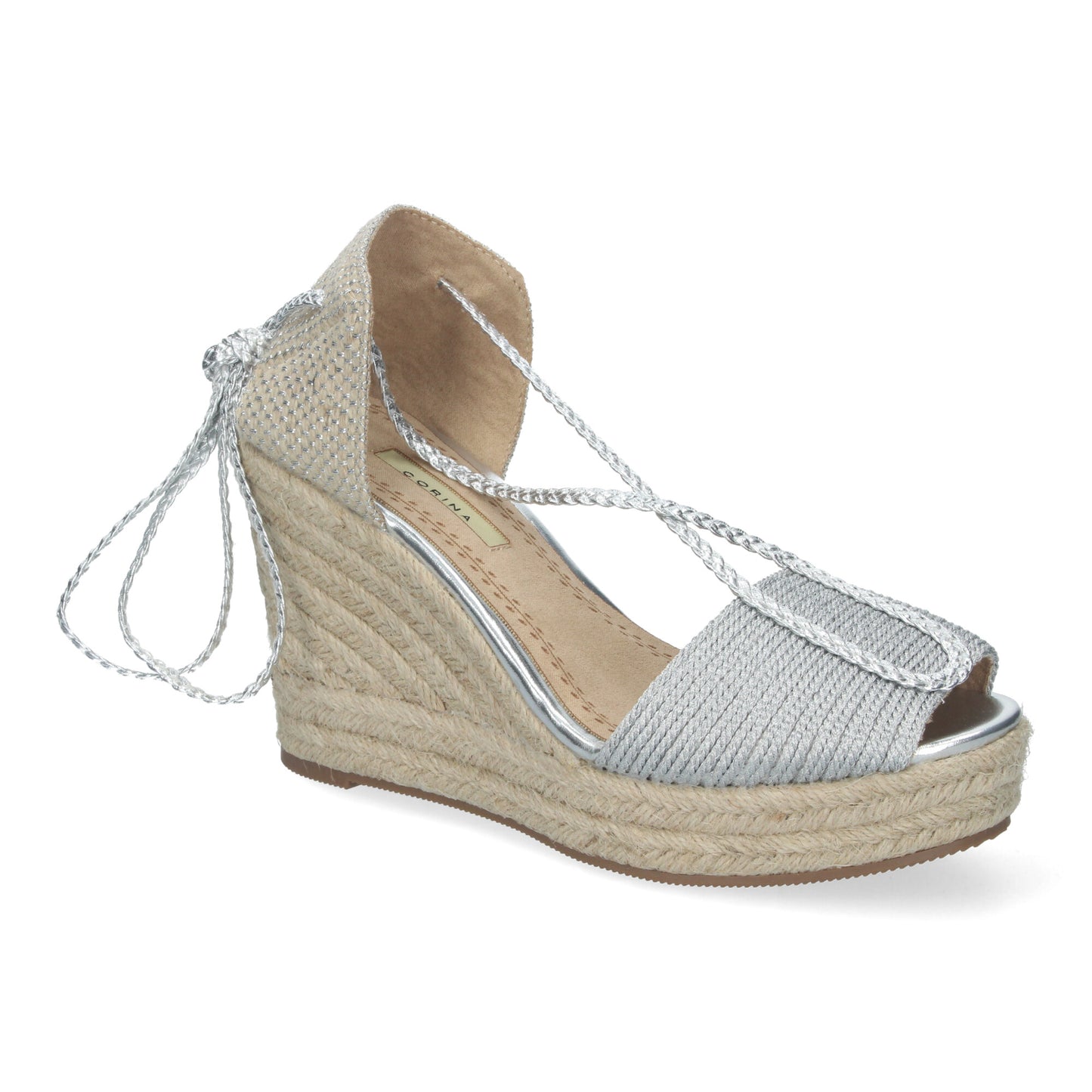 Sandalias de Cuña de Yute para Mujer con Cierre de Cordones y Adornos Brillantes Puntera Abierta Elegantes y Cómodas para Cualquier Ocasión.