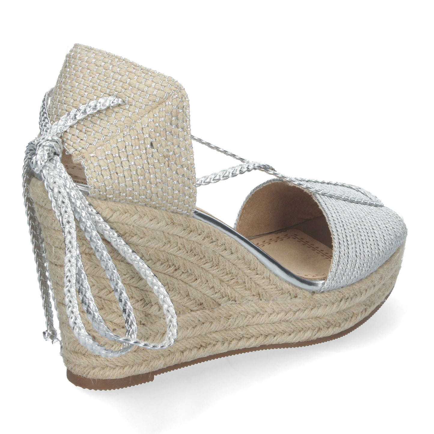 Sandalias de Cuña de Yute para Mujer con Cierre de Cordones y Adornos Brillantes Puntera Abierta Elegantes y Cómodas para Cualquier Ocasión.