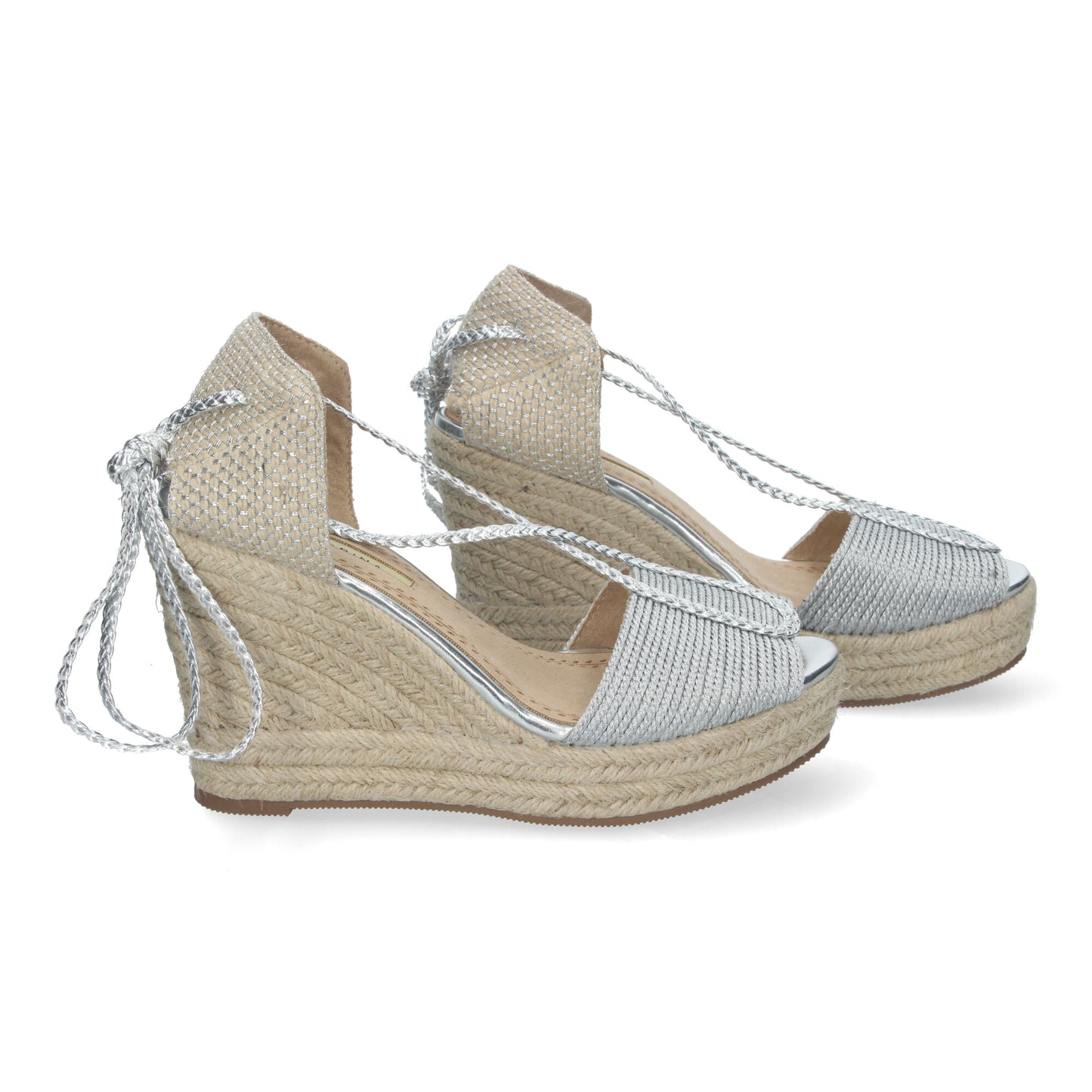 Sandalias de Cuña de Yute para Mujer con Cierre de Cordones y Adornos Brillantes Puntera Abierta Elegantes y Cómodas para Cualquier Ocasión.