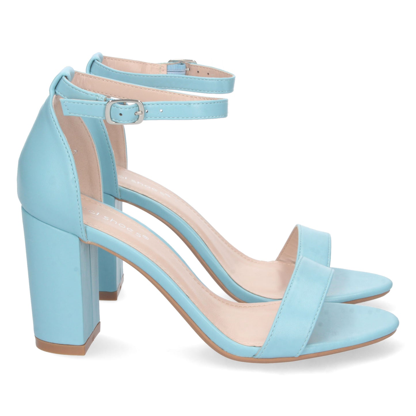 Zapatos de tacón bajo, zapatos de tacón atados al tobillo, zapatos de tacón con pala abierta, descubre los cupones descuento de Let’s Secrets P-6398-Azul
