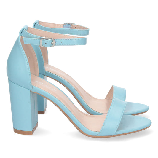 Zapatos de tacón bajo, zapatos de tacón atados al tobillo, zapatos de tacón con pala abierta, descubre los cupones descuento de Let’s Secrets P-6398-Azul
