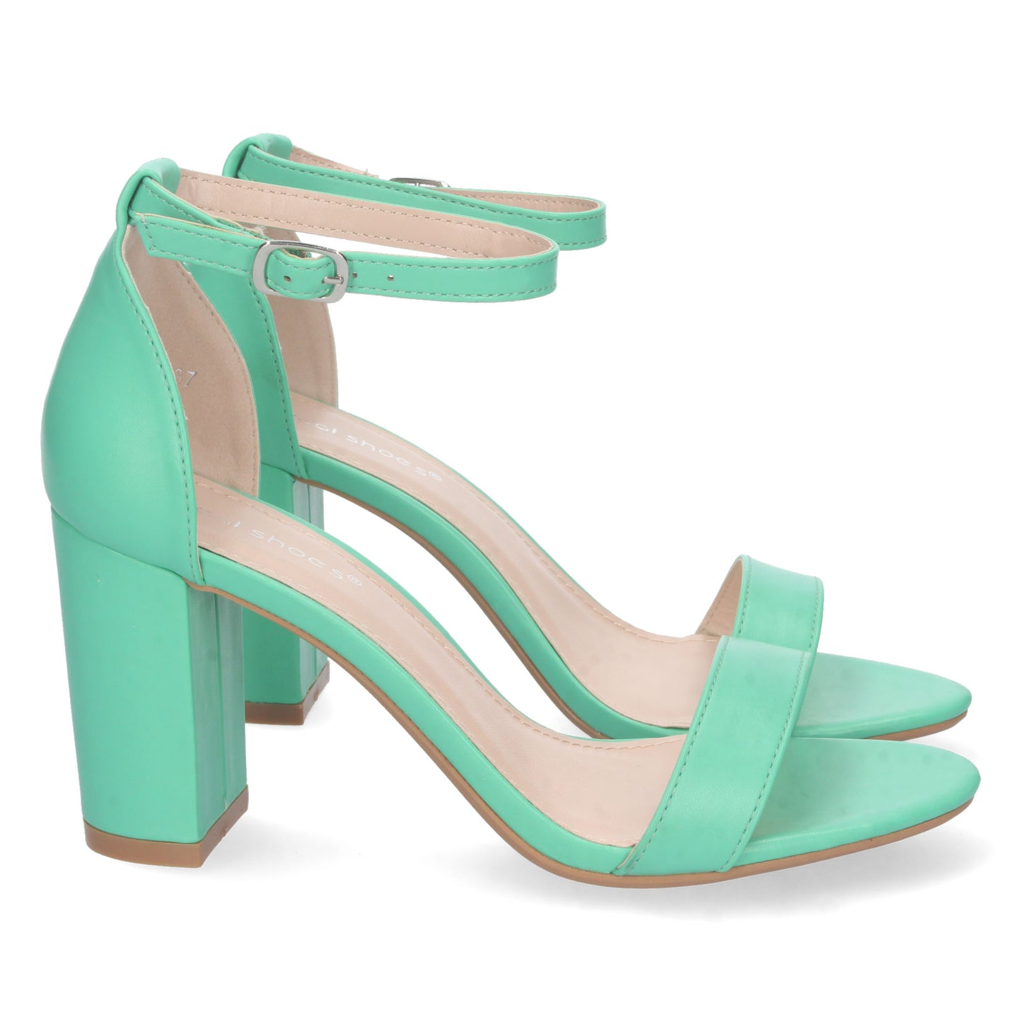 Zapatos de tacón bajo, zapatos de tacón atados al tobillo, zapatos de tacón con pala abierta, descubre los cupones descuento de Let’s Secrets P-6398-Menta