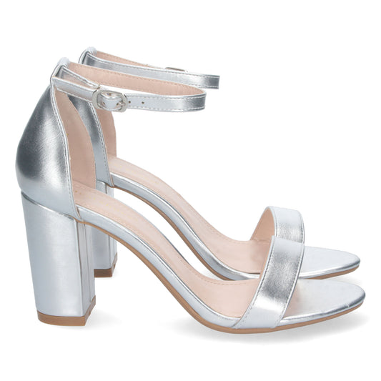 Zapatos de tacón bajo, zapatos de tacón atados al tobillo, zapatos de tacón con pala abierta, descubre los cupones descuento de Let’s Secrets P-6398-Plata