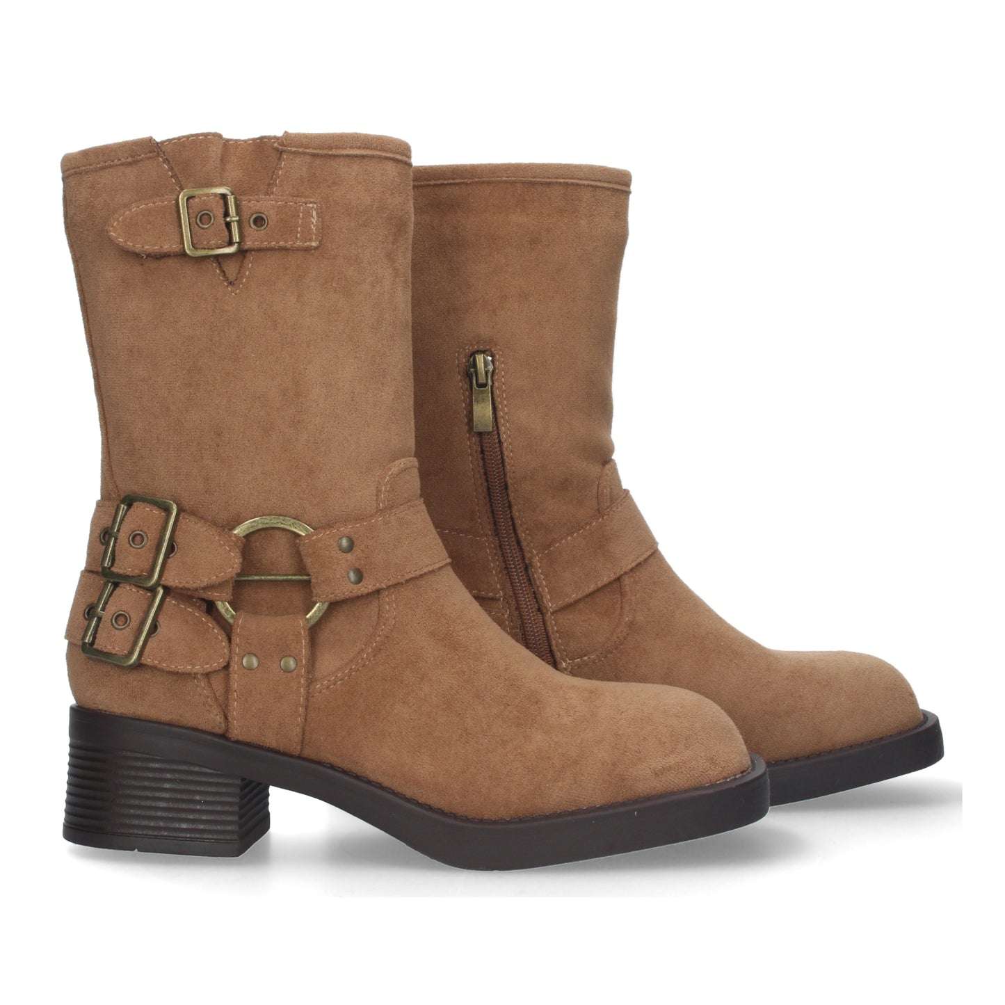 Bota motera para mujer con tacón bajo y cierre de cremallera cómodas para vestir