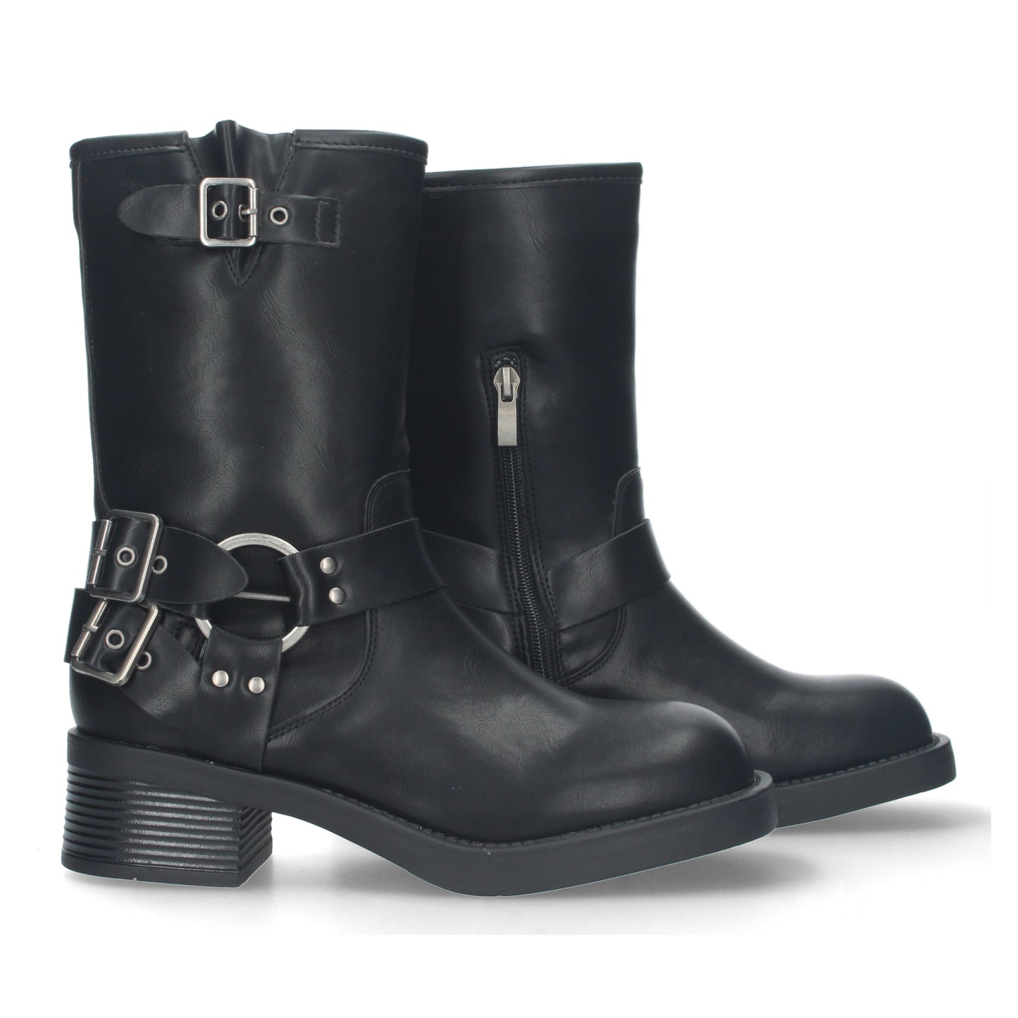 Bota motera para mujer con tacón bajo y cierre de cremallera cómodas para vestir