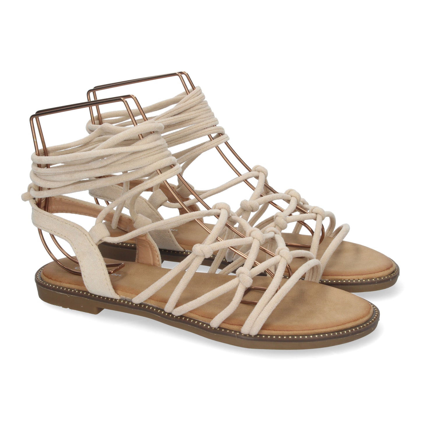 Sandalias Planas de Mujer Cómodas Diseño Trenzado y Cordones Ajustables al Tobillo Ideales para el Día a Día color Beige