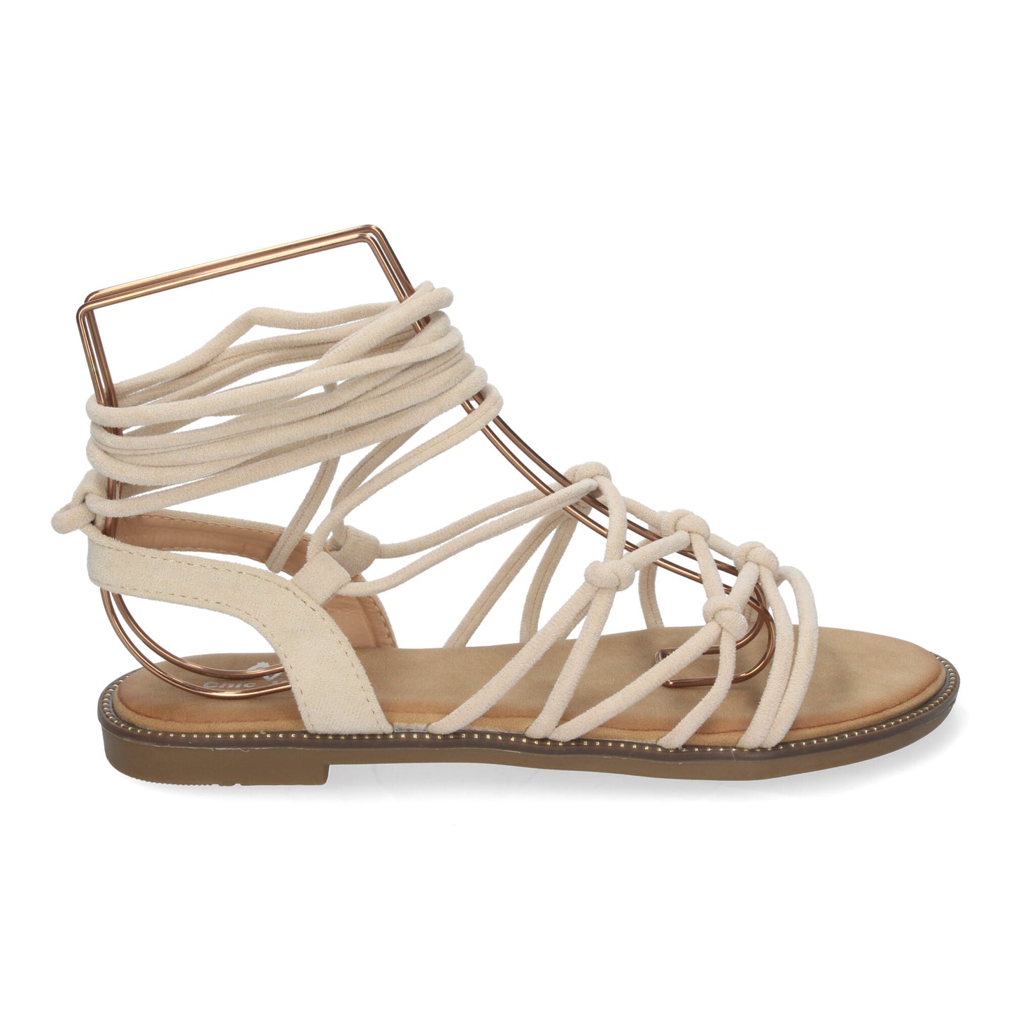 Sandalias Planas de Mujer Cómodas Diseño Trenzado y Cordones Ajustables al Tobillo Ideales para el Día a Día color Beige