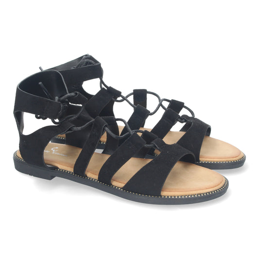Sandalias de Verano para Mujer Planas Cierre de Cordones y Adornos Elegantes Diseño Cómodo y Versátil para Cualquier Ocasión color Negro