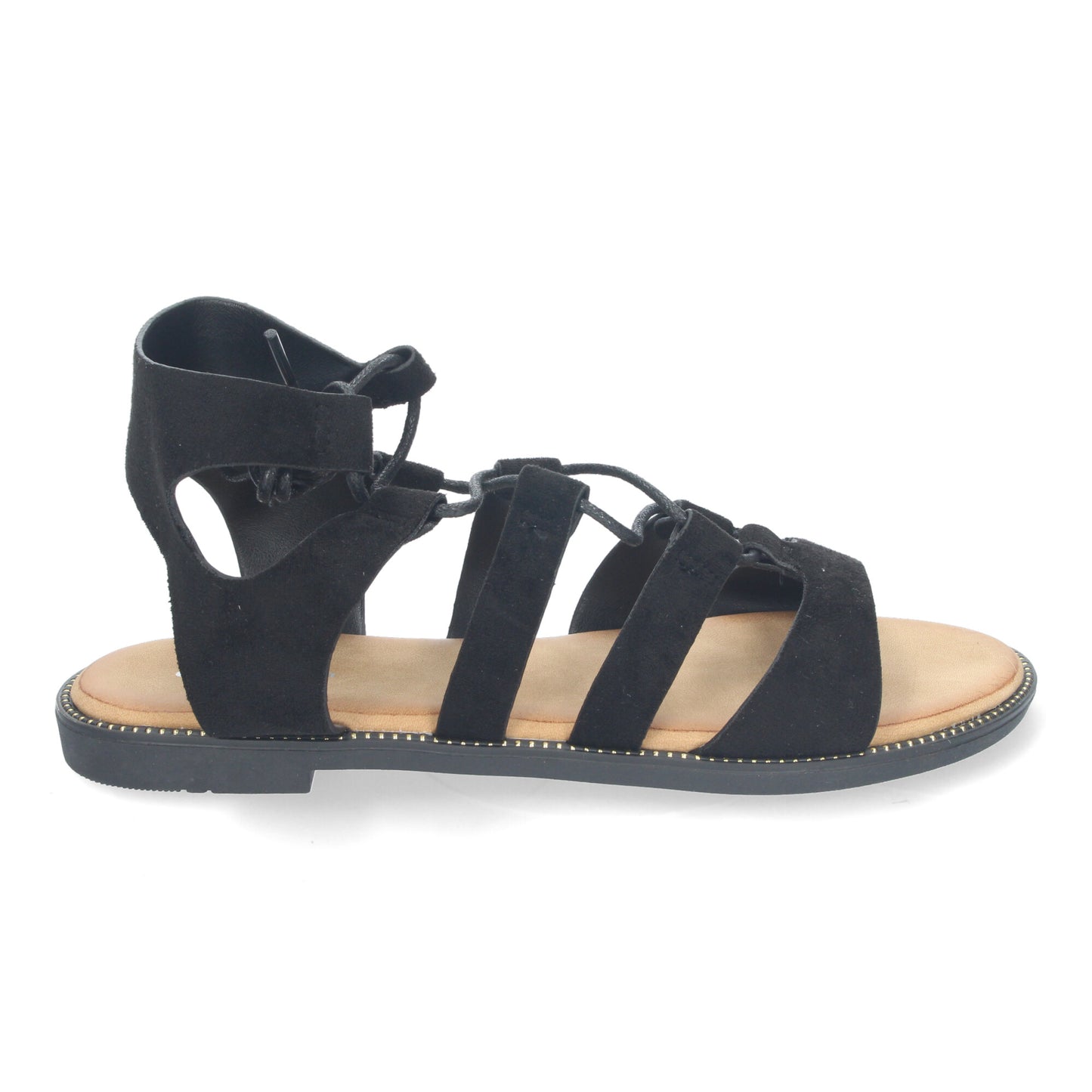 Sandalias de Verano para Mujer Planas Cierre de Cordones y Adornos Elegantes Diseño Cómodo y Versátil para Cualquier Ocasión color Negro