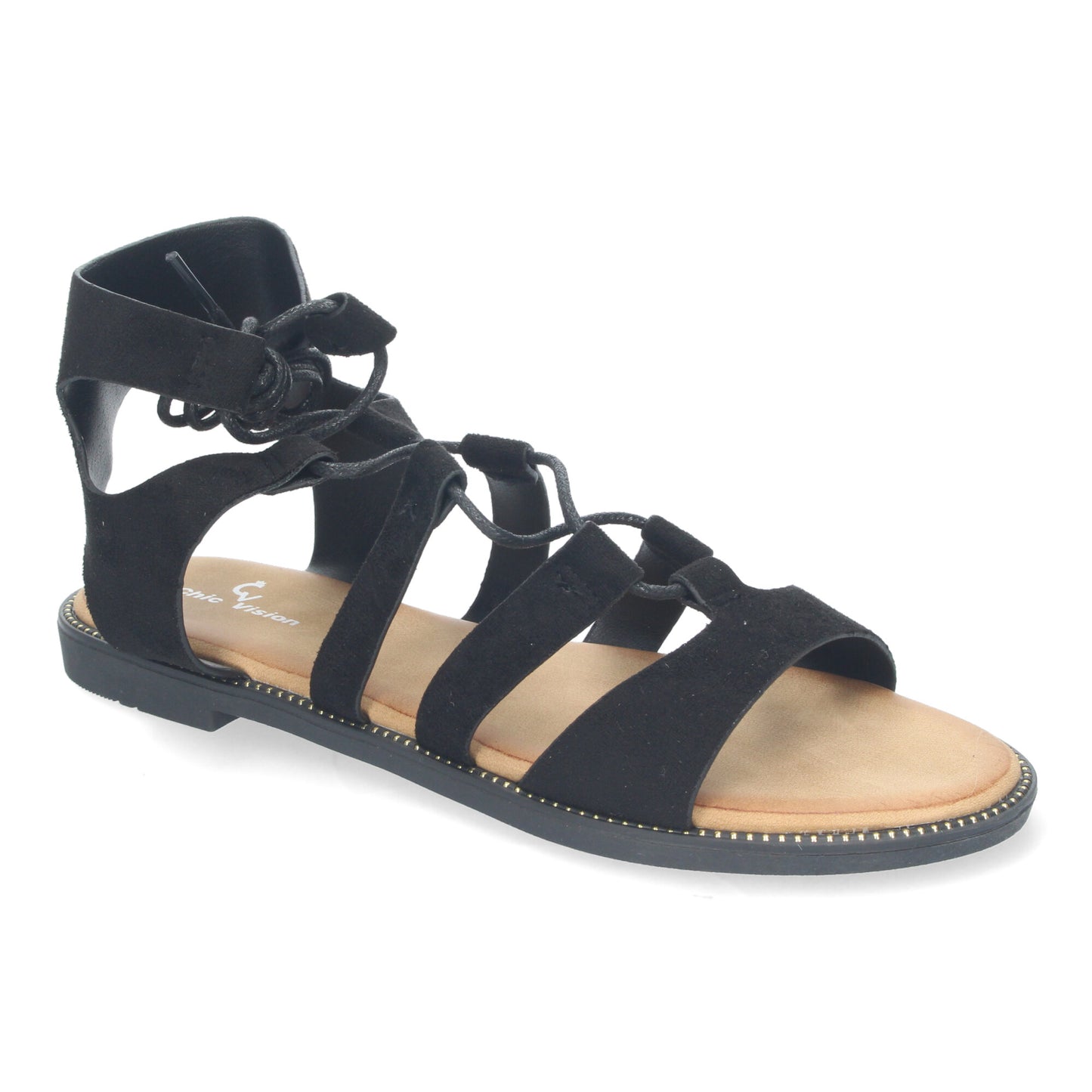 Sandalias de Verano para Mujer Planas Cierre de Cordones y Adornos Elegantes Diseño Cómodo y Versátil para Cualquier Ocasión color Negro