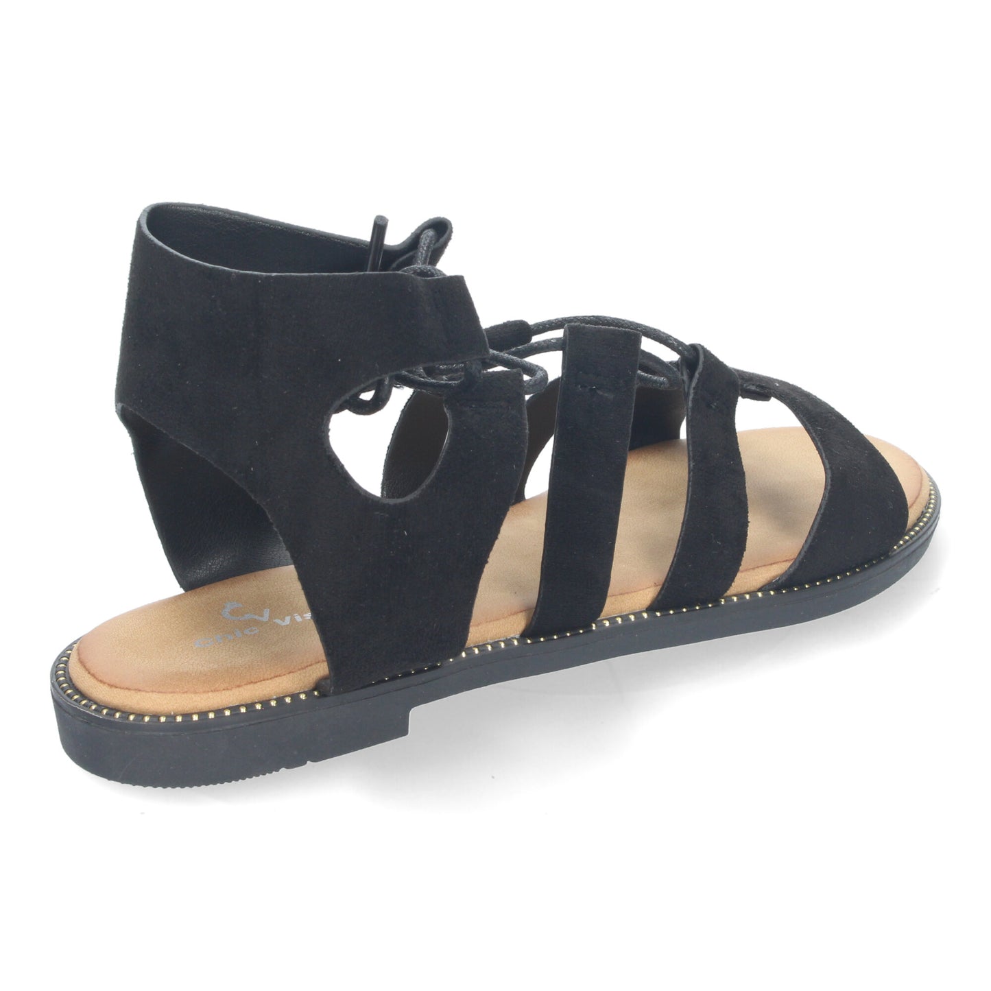 Sandalias de Verano para Mujer Planas Cierre de Cordones y Adornos Elegantes Diseño Cómodo y Versátil para Cualquier Ocasión color Negro