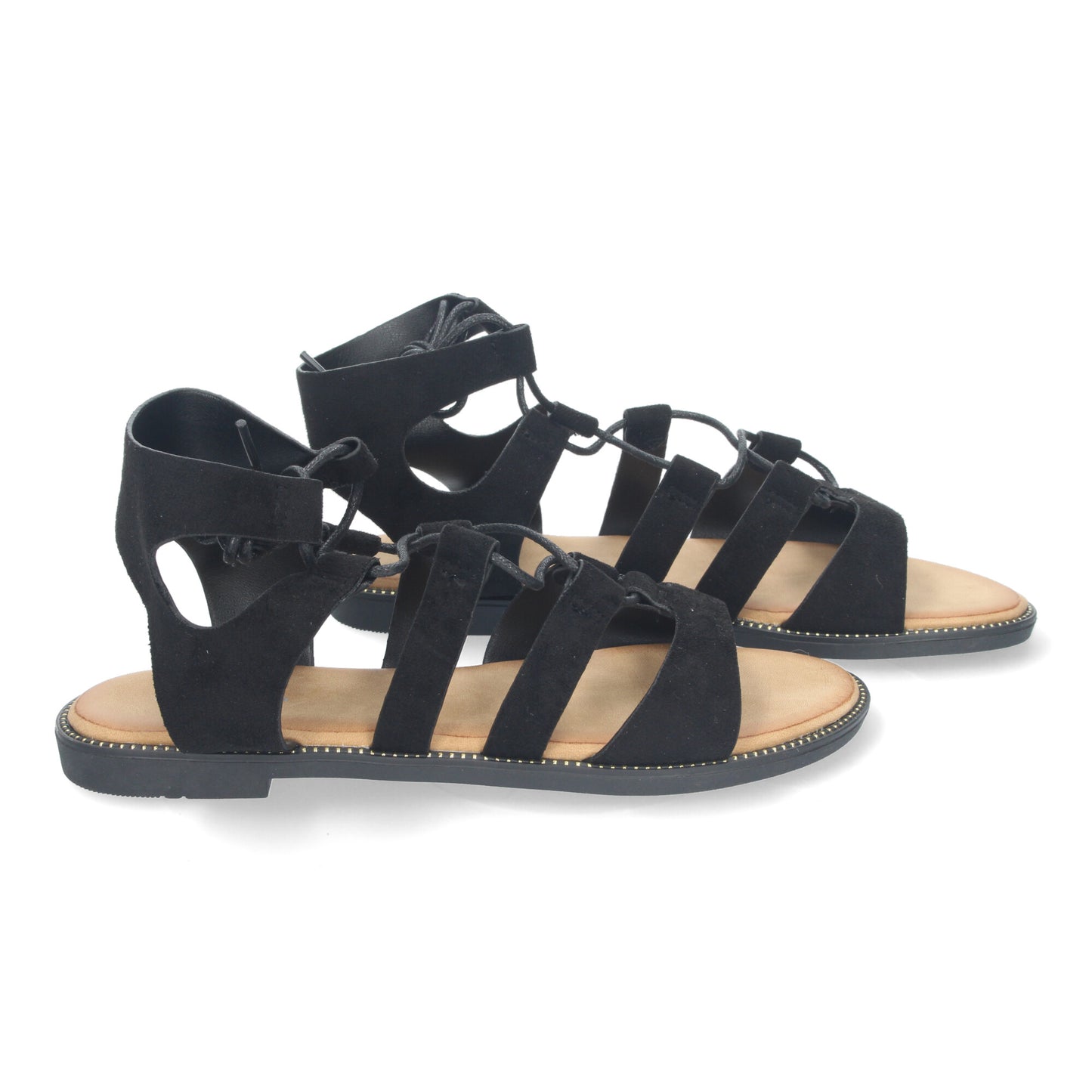 Sandalias de Verano para Mujer Planas Cierre de Cordones y Adornos Elegantes Diseño Cómodo y Versátil para Cualquier Ocasión color Negro