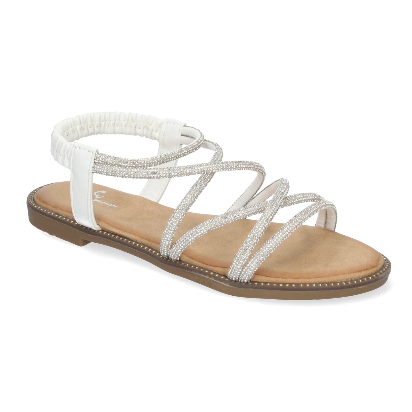 Sandalias Planas de Verano para Mujer Elegantes y Cómodas con Tiras Entrecruzadas y Adornos Brillantes.