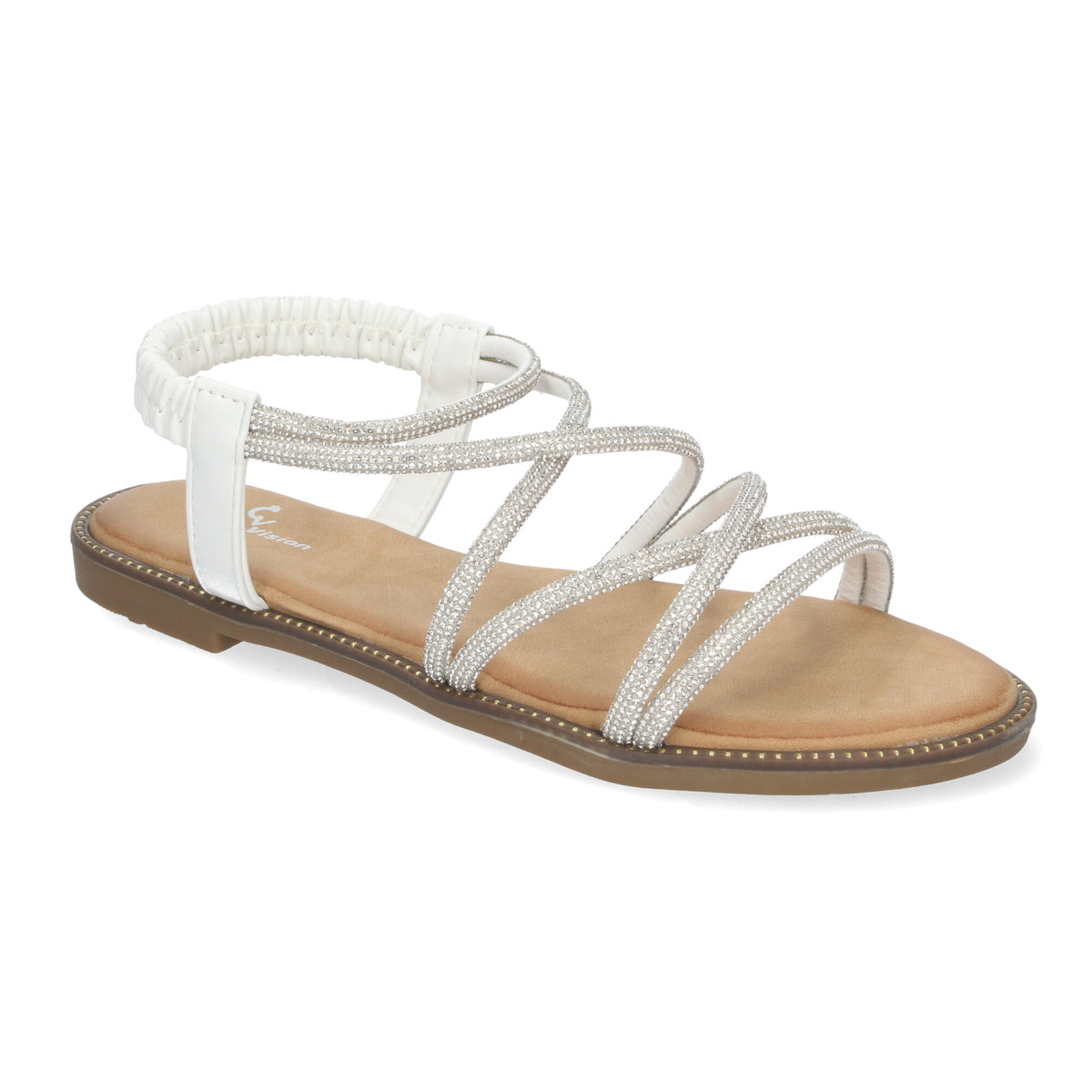 Sandalias Planas de Verano para Mujer Elegantes y Cómodas con Tiras Entrecruzadas y Adornos Brillantes.