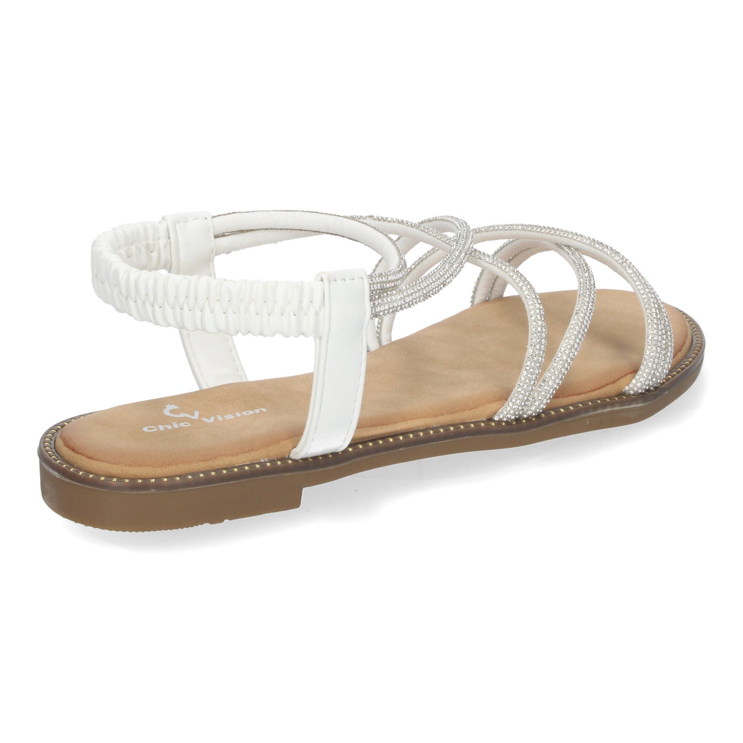 Sandalias Planas de Verano para Mujer Elegantes y Cómodas con Tiras Entrecruzadas y Adornos Brillantes.