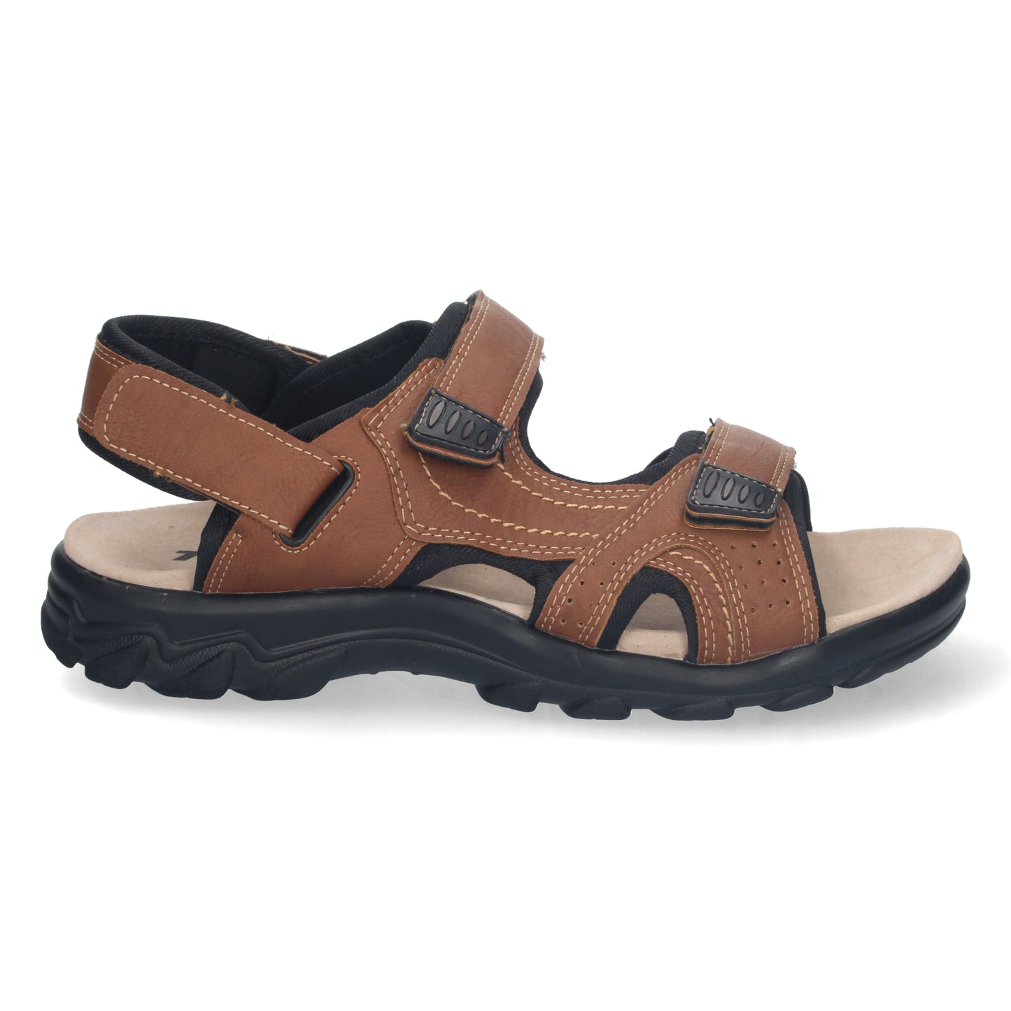 Sandalia Plana de Hombre Cómoda Abierta con Planta de Piel y Cierres de Velcro Primavera Verano