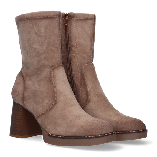 Botín de Tacón Ancho para Mujer punta redonda y Cierre de Cremallera