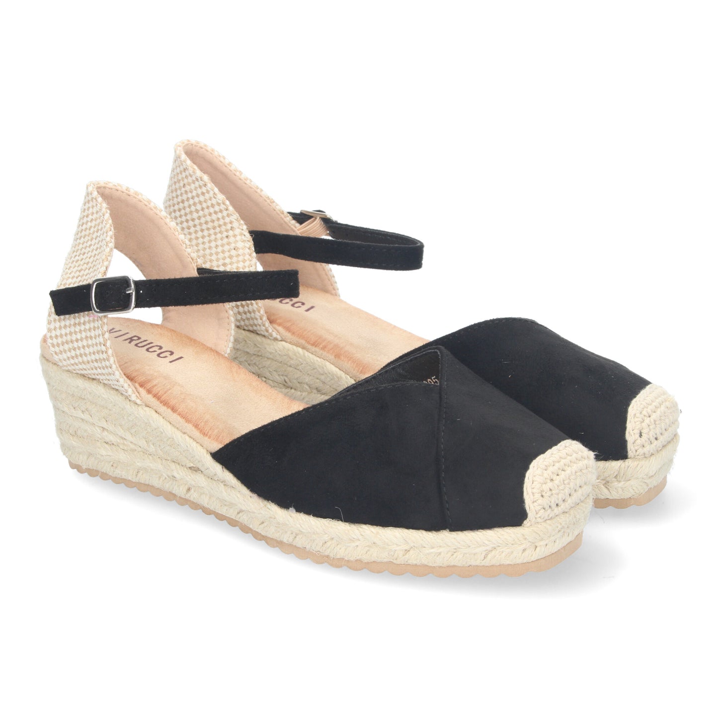 Sandalia de Cuña para Mujer Cómodas y Elegantes Forrada de Yute Detalle Cosido en la Pala y Cierre de Hebilla color Negro
