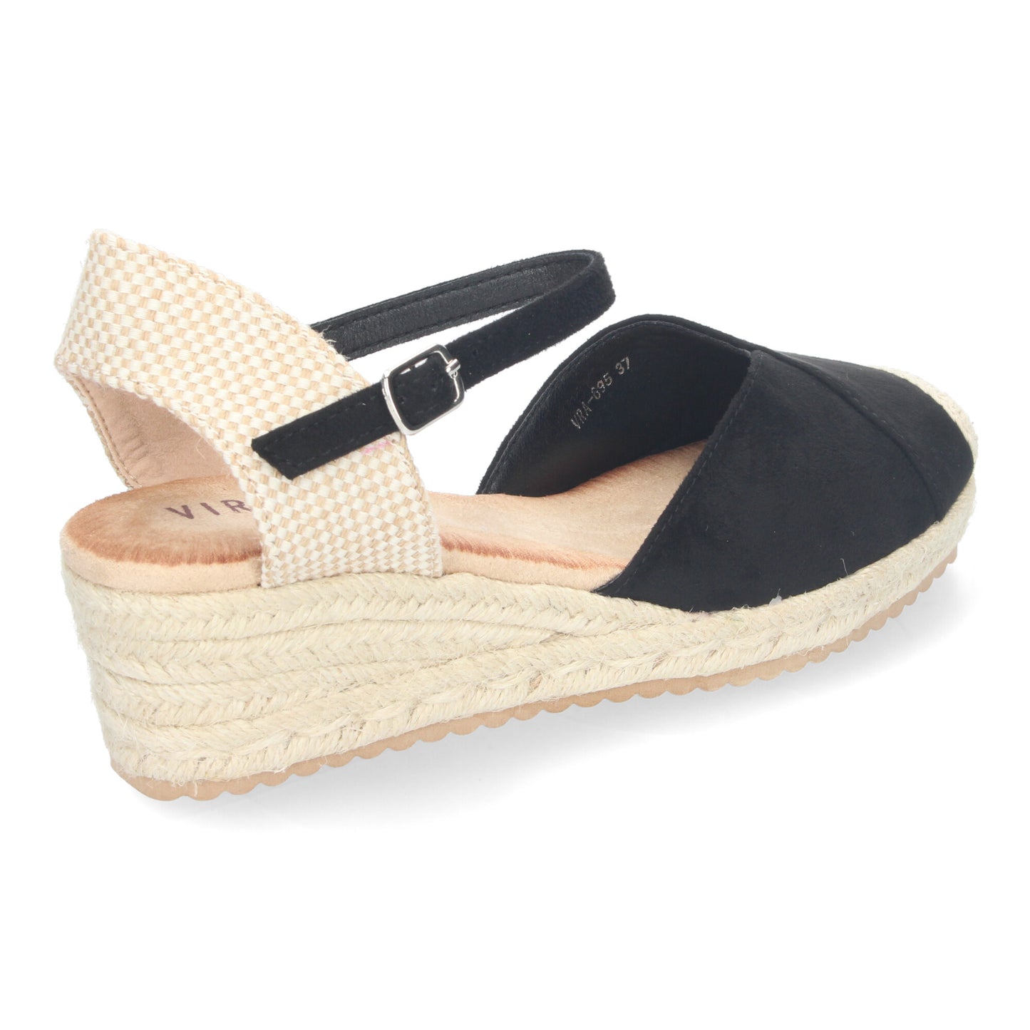 Sandalia de Cuña para Mujer Cómodas y Elegantes Forrada de Yute Detalle Cosido en la Pala y Cierre de Hebilla color Negro