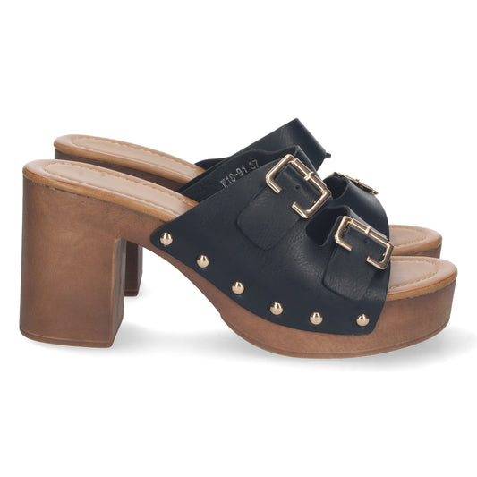 Zuecos de verano, zuecos con tacón, zapatos de tacón de verano, zuecos punta abierta, descubre los cupones de Let's SecretsW18-91-Negro