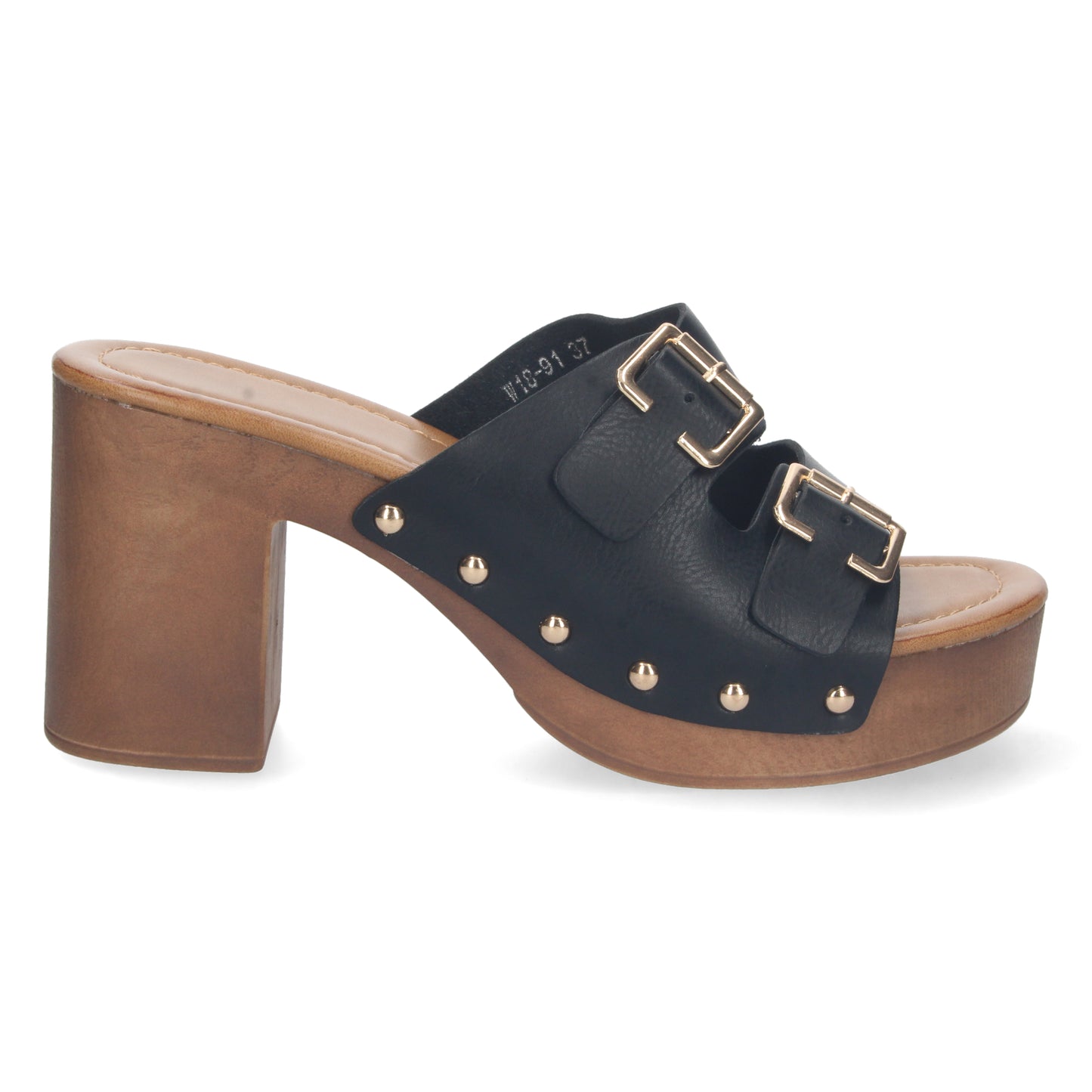 Zuecos de verano, zuecos con tacón, zapatos de tacón de verano, zuecos punta abierta, descubre los cupones de Let's SecretsW18-91-Negro