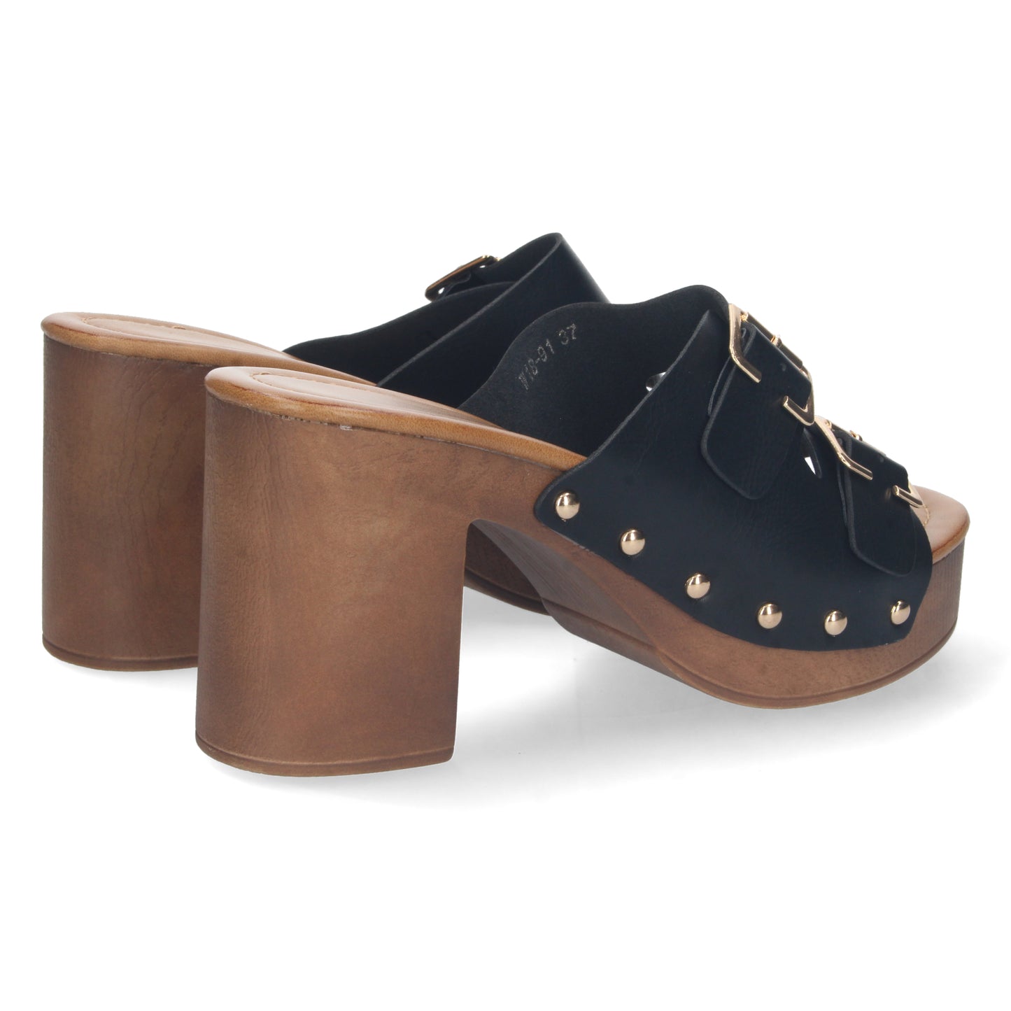 Zuecos de verano, zuecos con tacón, zapatos de tacón de verano, zuecos punta abierta, descubre los cupones de Let's SecretsW18-91-Negro
