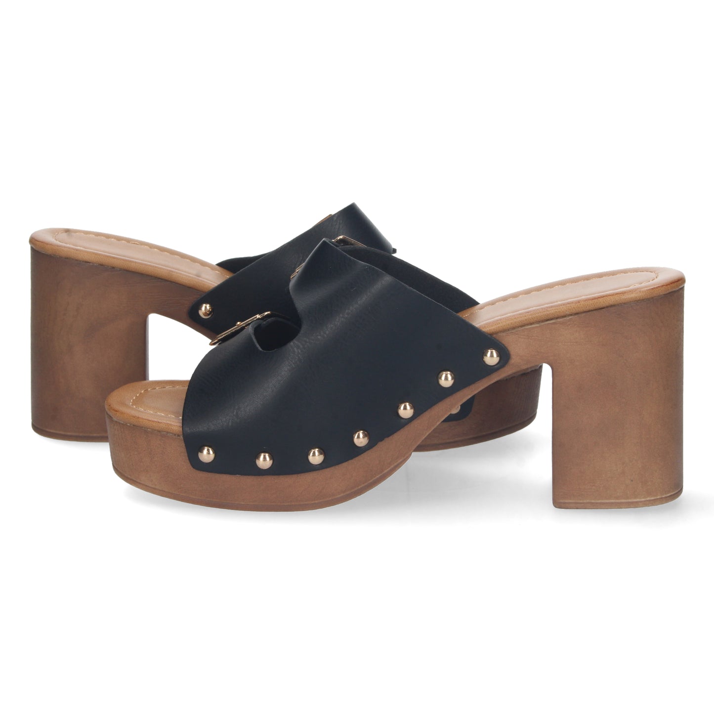 Zuecos de verano, zuecos con tacón, zapatos de tacón de verano, zuecos punta abierta, descubre los cupones de Let's SecretsW18-91-Negro