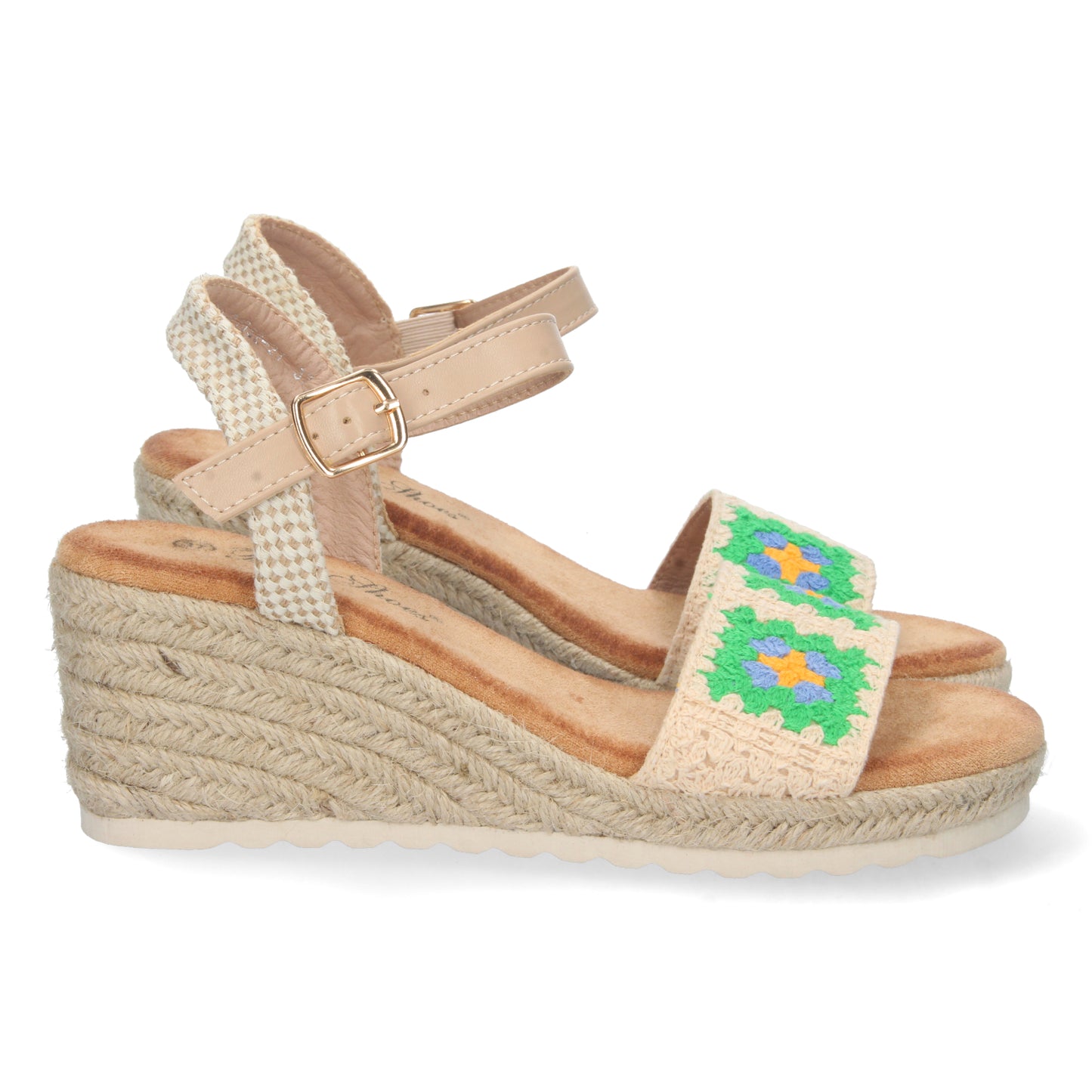 Sandalia de Cuña para Mujer Cómoda Forrada de Yute Pala Simple con Bordado y Cierre de Hebilla Primavera Verano